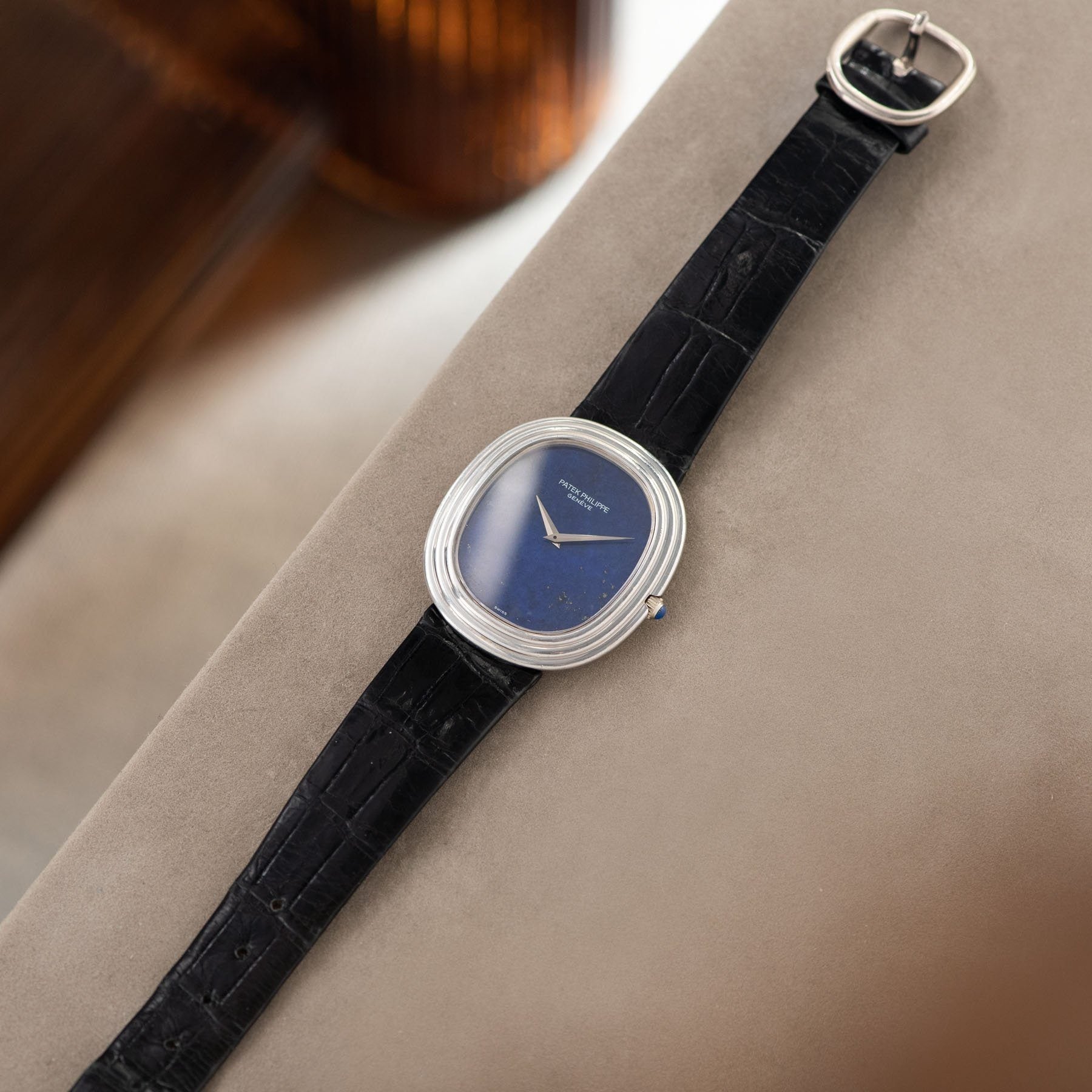 Patek Philippe Ellipse White Gold Lapis Dial Ref 3634 with Original Patek strap