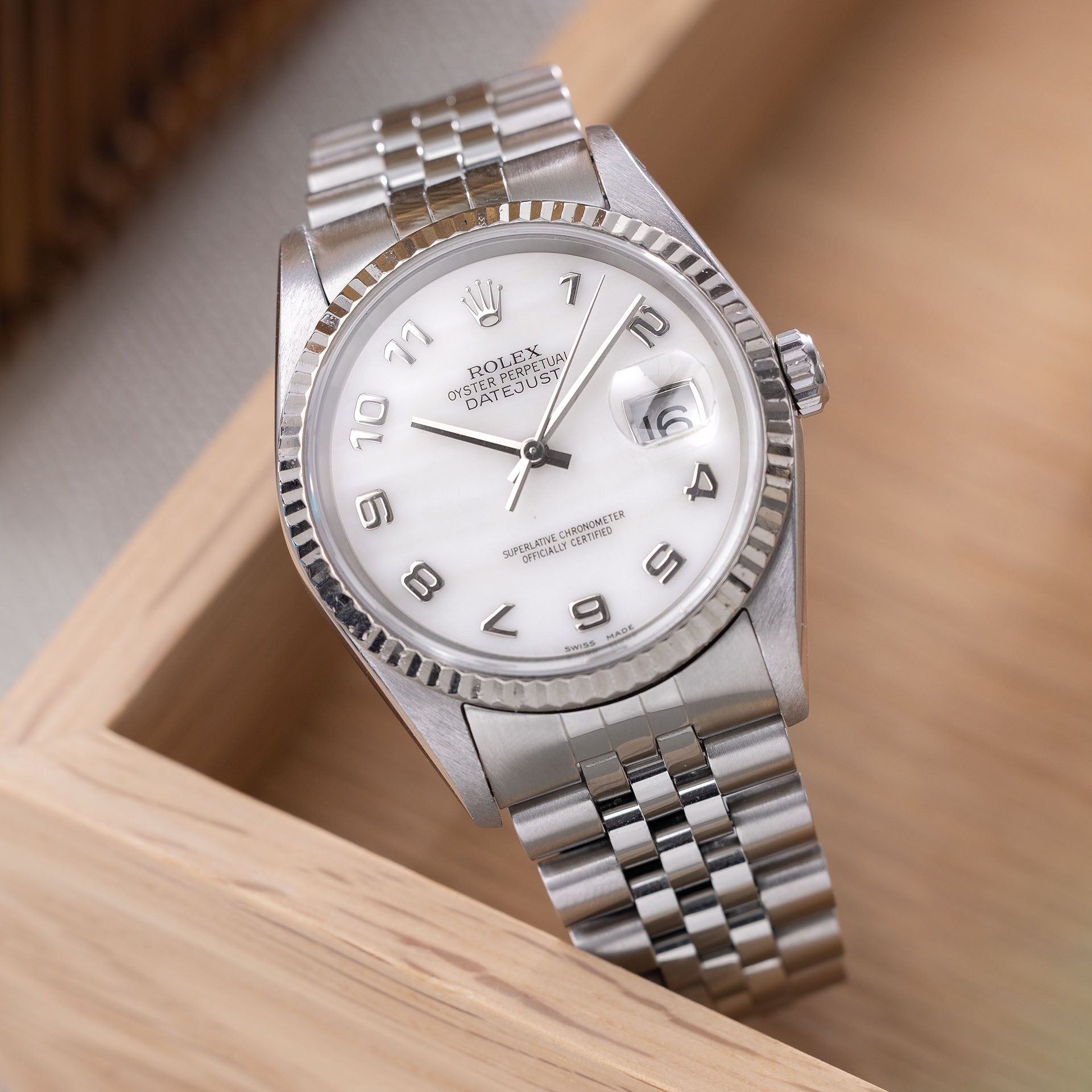 Rolex Datejust Weises Perlmutt Zifferblatt Referenz 16234