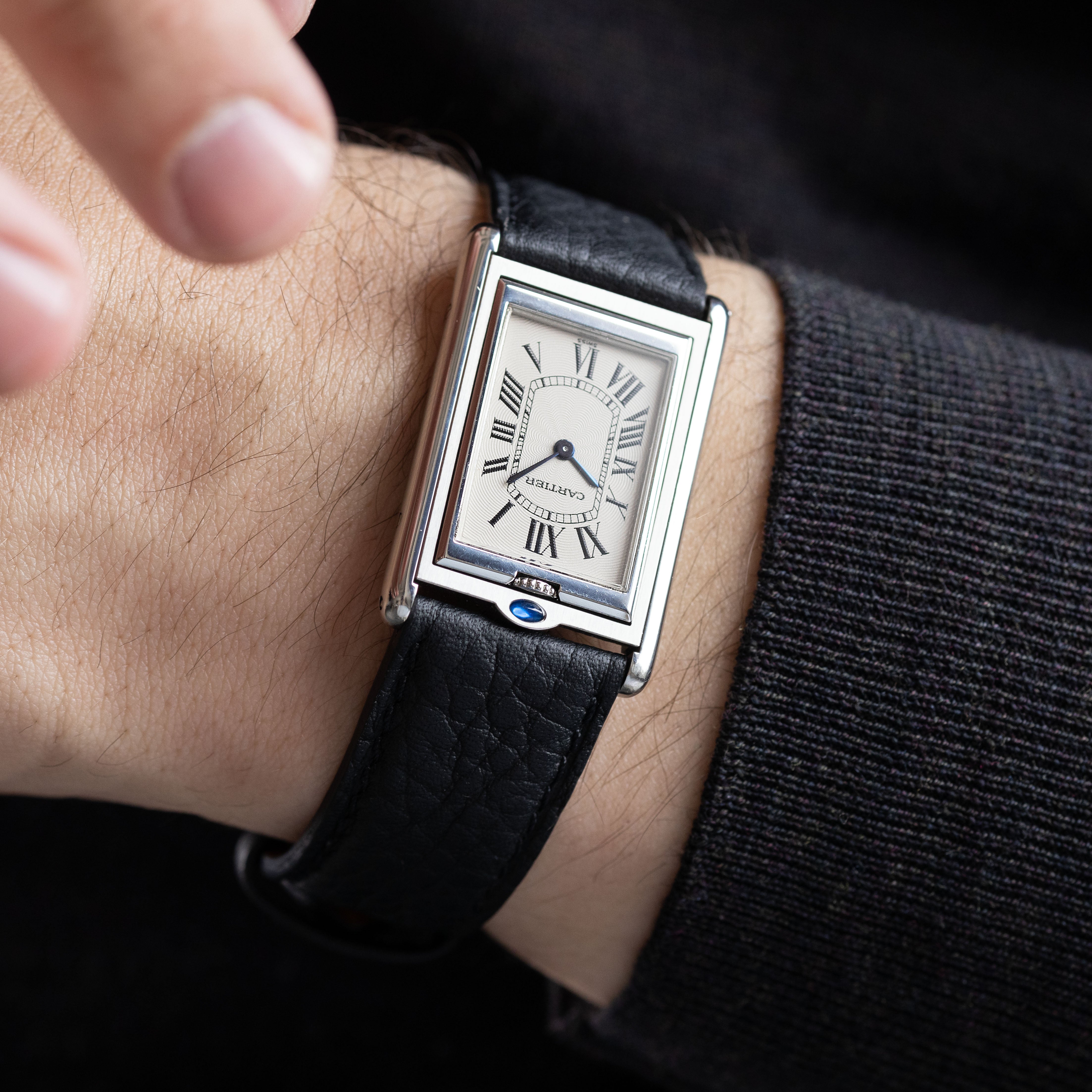 Noir Taurillon Leder Uhrenarmband Slim