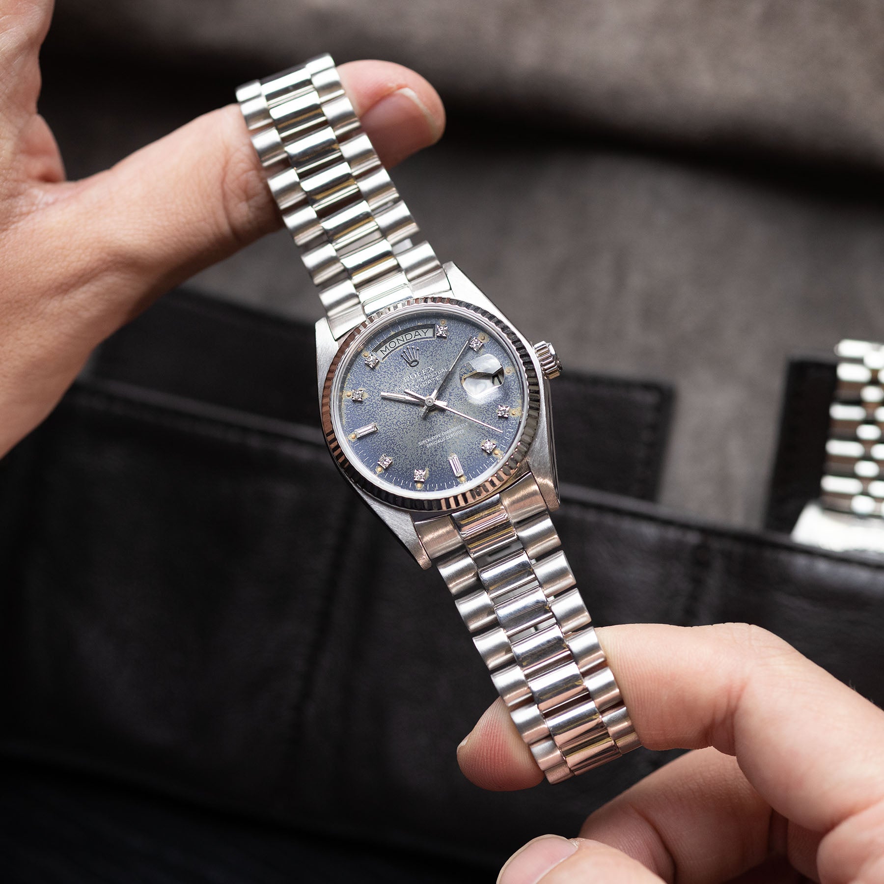 ROLEX DAY-DATE 18029 Weißgold Mit Blauem Diamant Zifferblatt