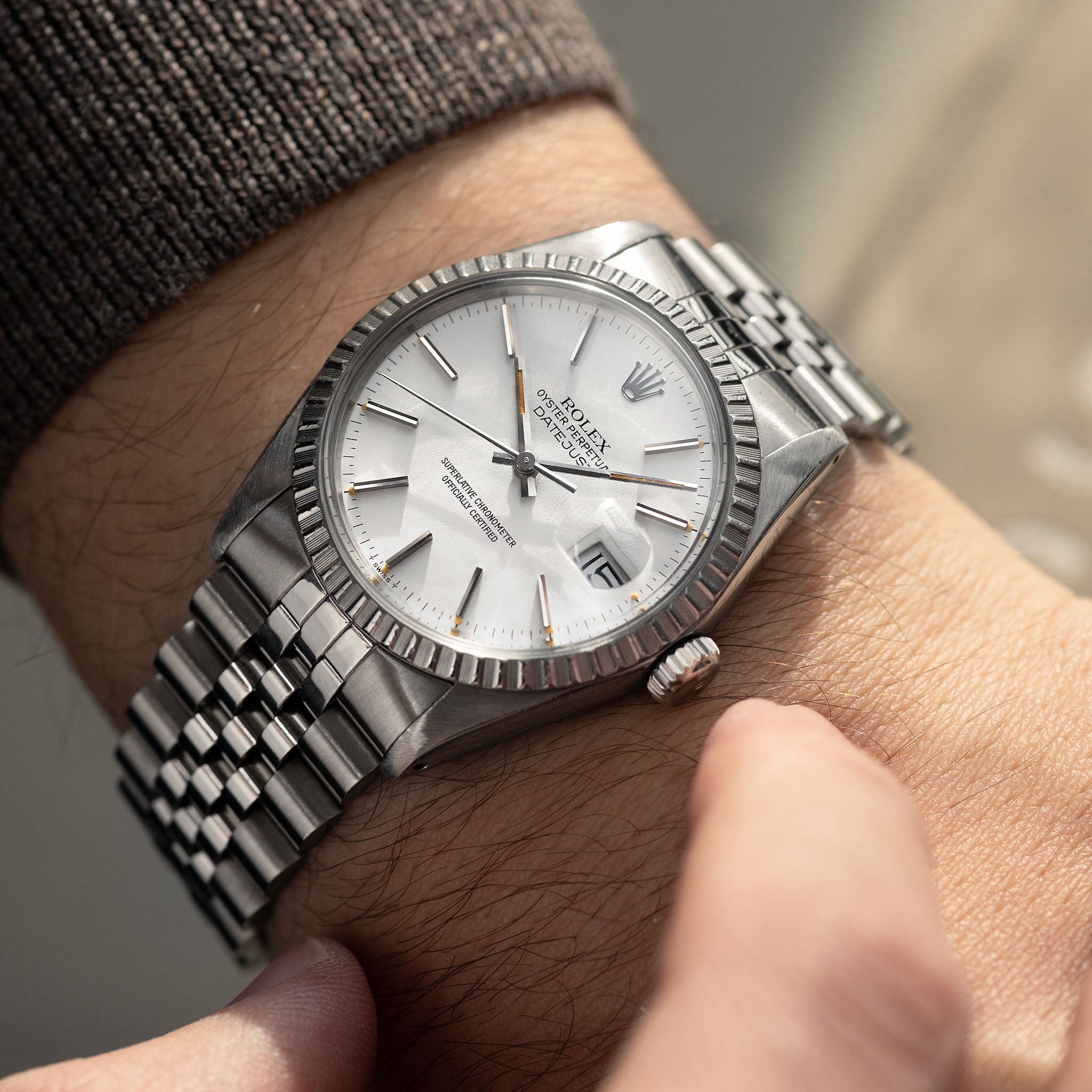 Rolex 16030 Datejust Polar Weißes Zifferblatt Mit Pumpkin Patina