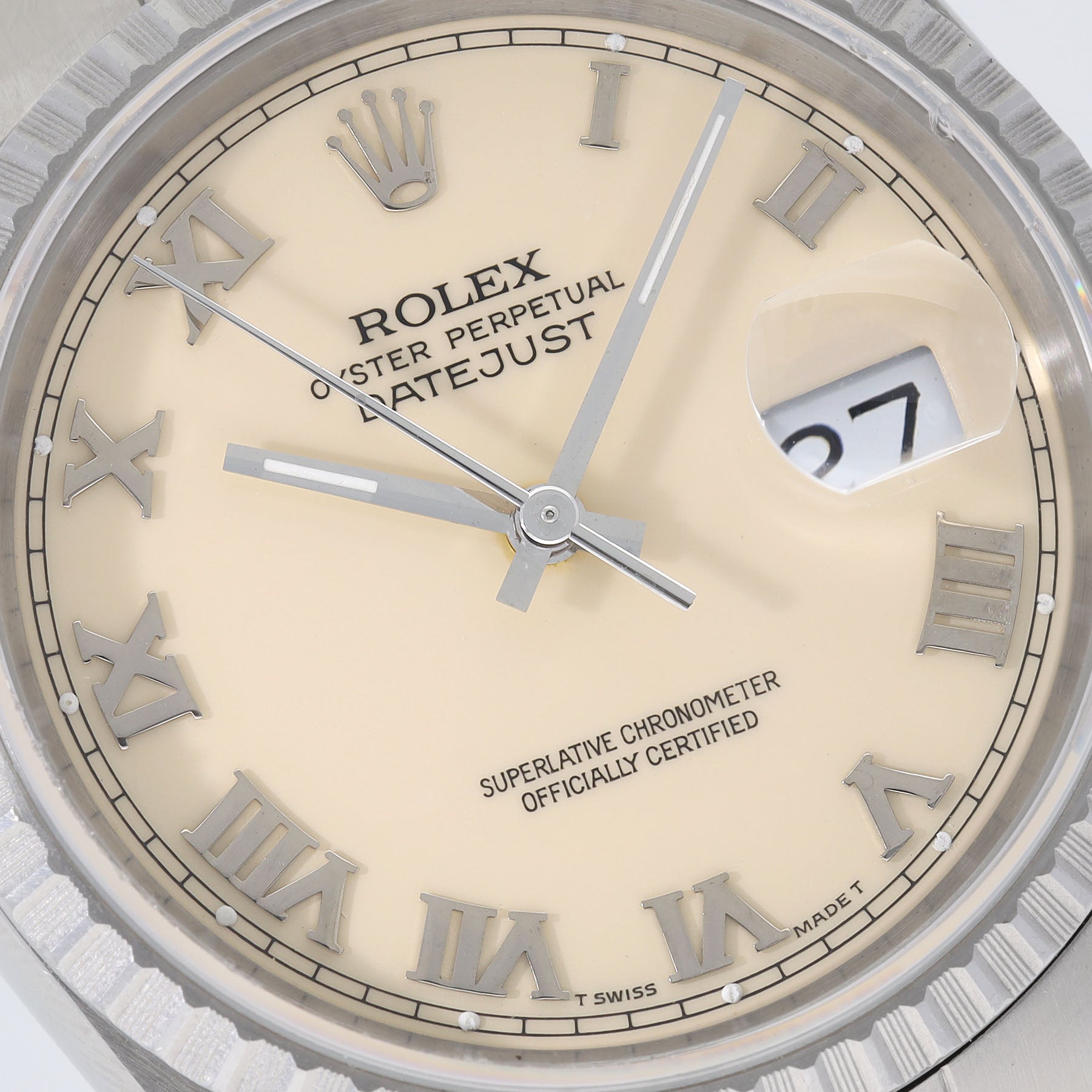 ROLEX DATEJUST 16220 Cremefarbenes Zifferblatt Box und Papiere