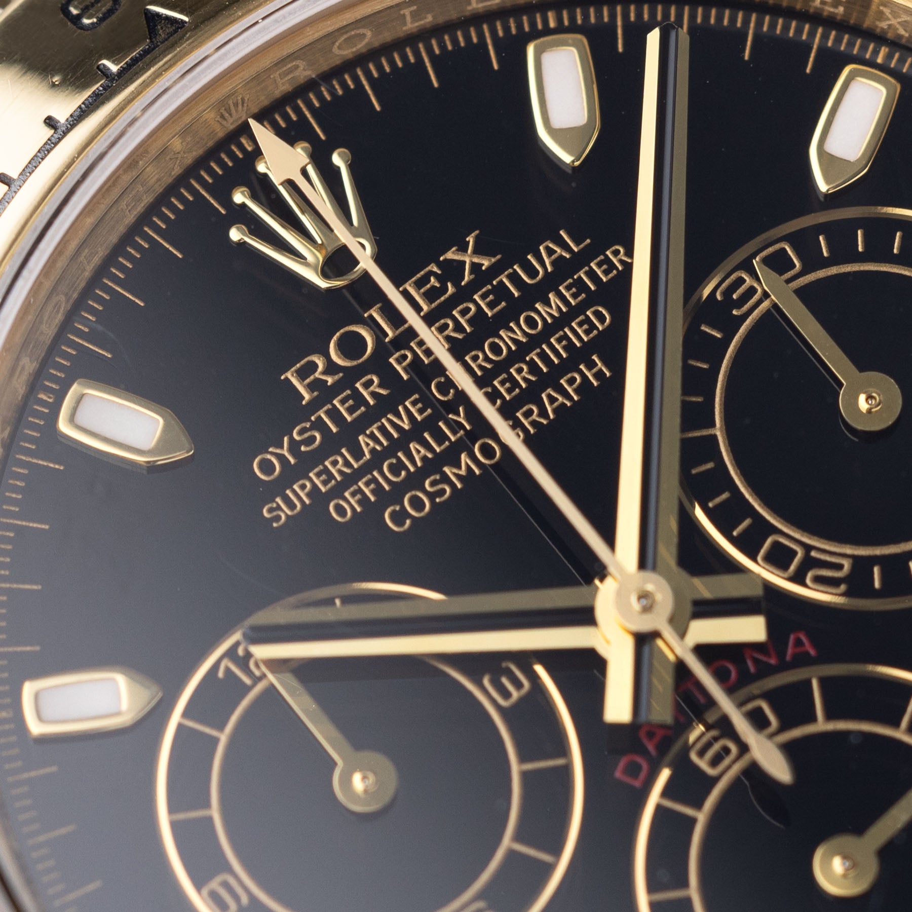 Rolex Daytona 116518 Gelbgold mit Schwarzem Zifferblatt auf Lederband