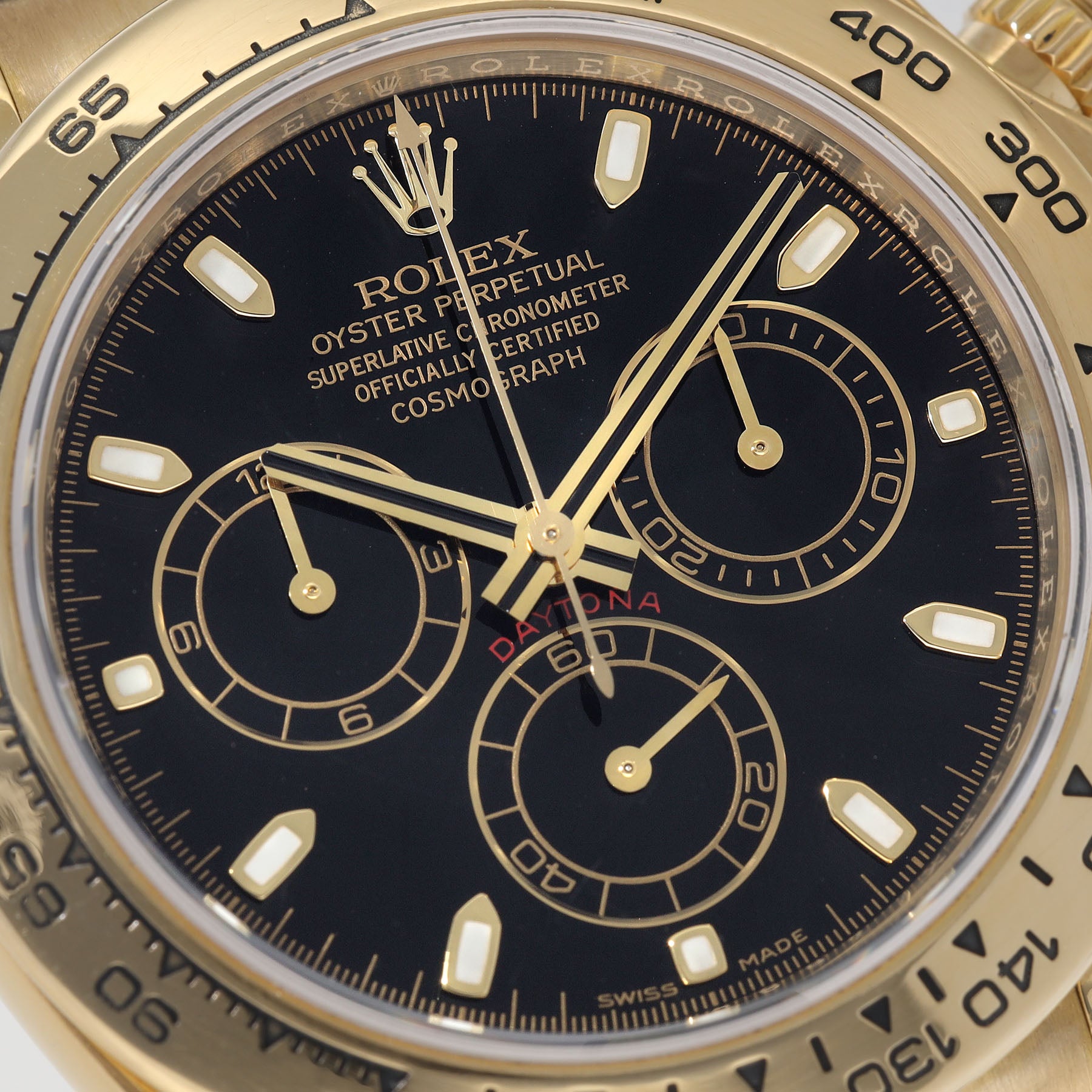 Rolex Daytona 116518 Gelbgold mit Schwarzem Zifferblatt auf Lederband