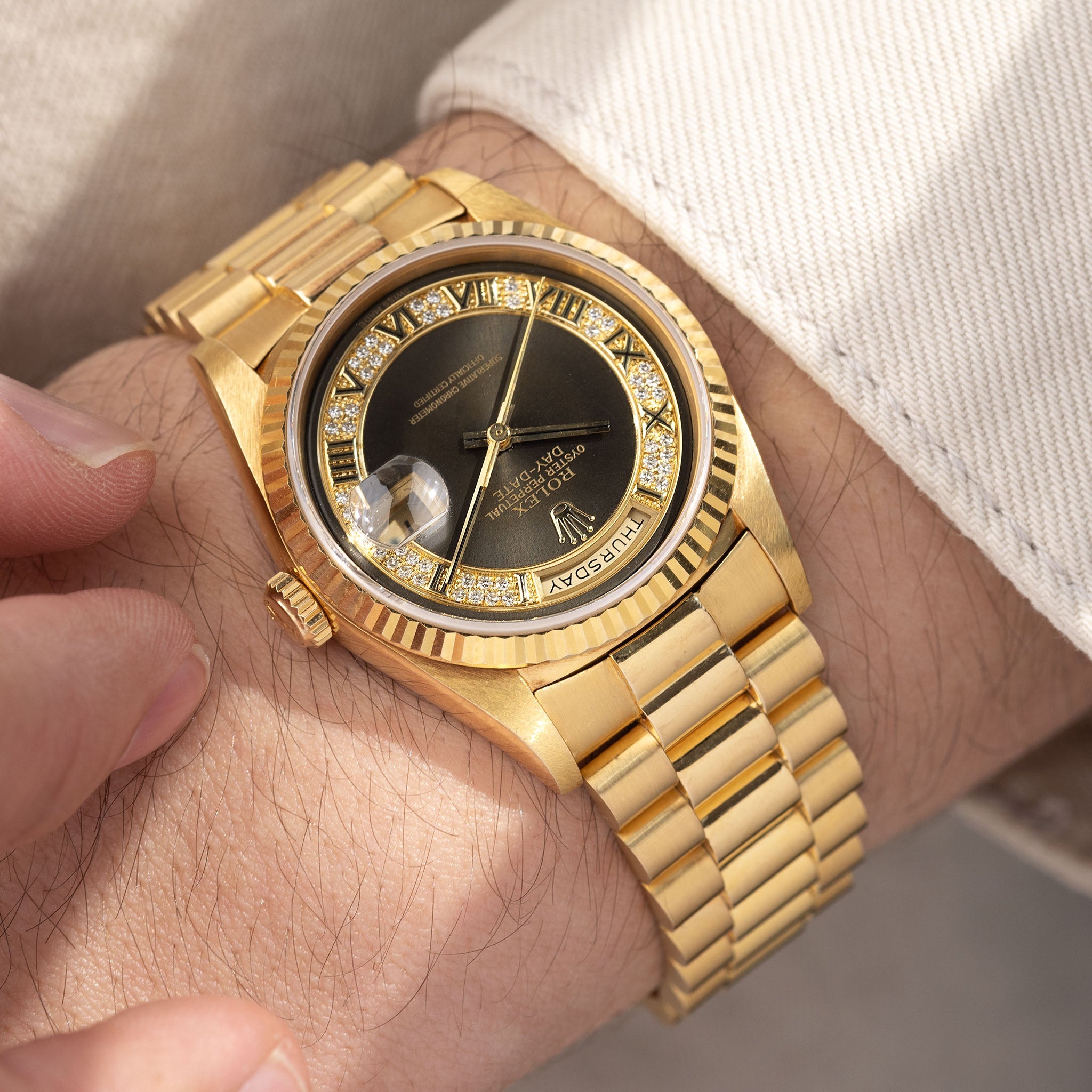 Rolex Day-Date 18238 Graues Myriad Zifferblatt mit Papieren