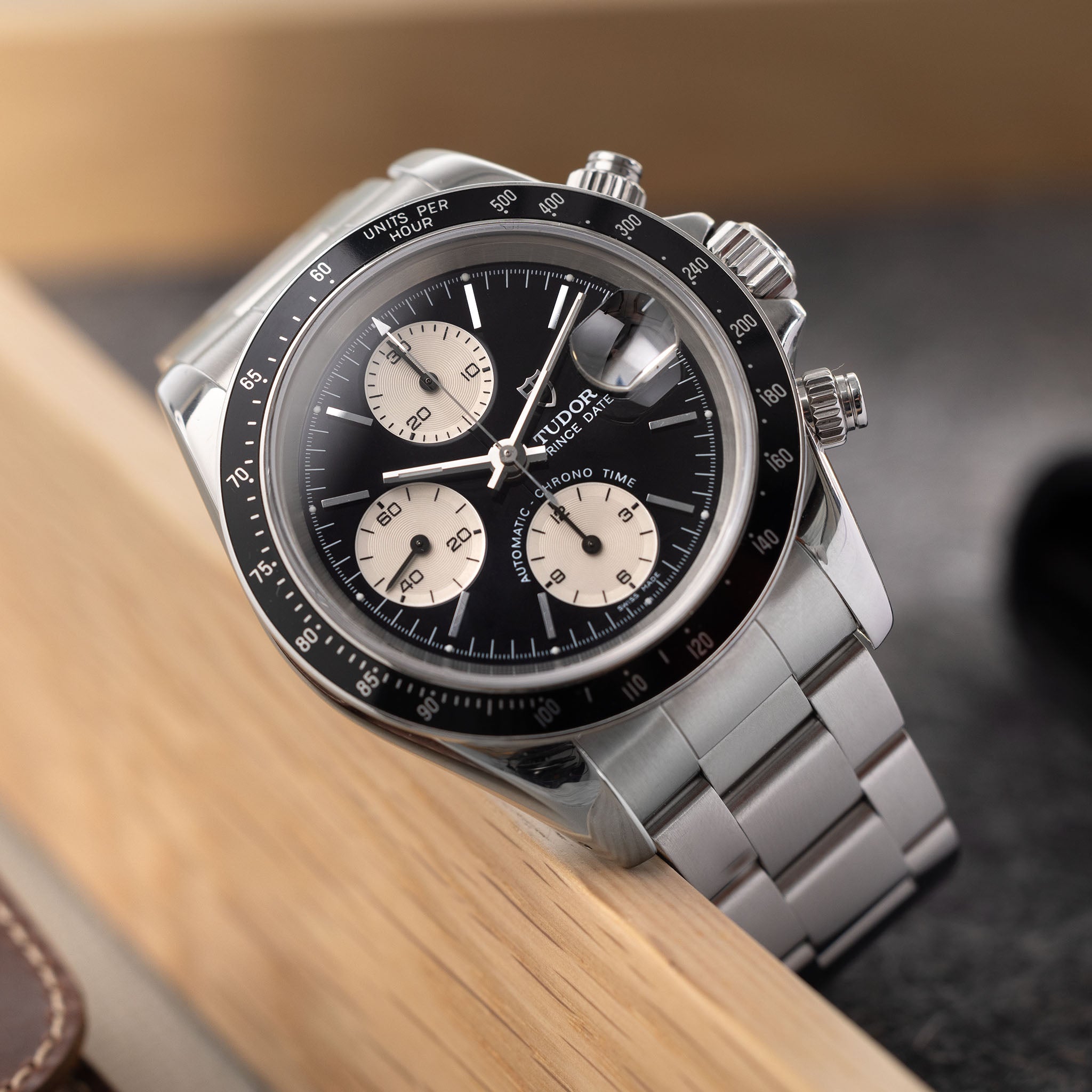 Tudor Prince Date Chronograph 79260 Small Block Schwarzes Zifferblatt
