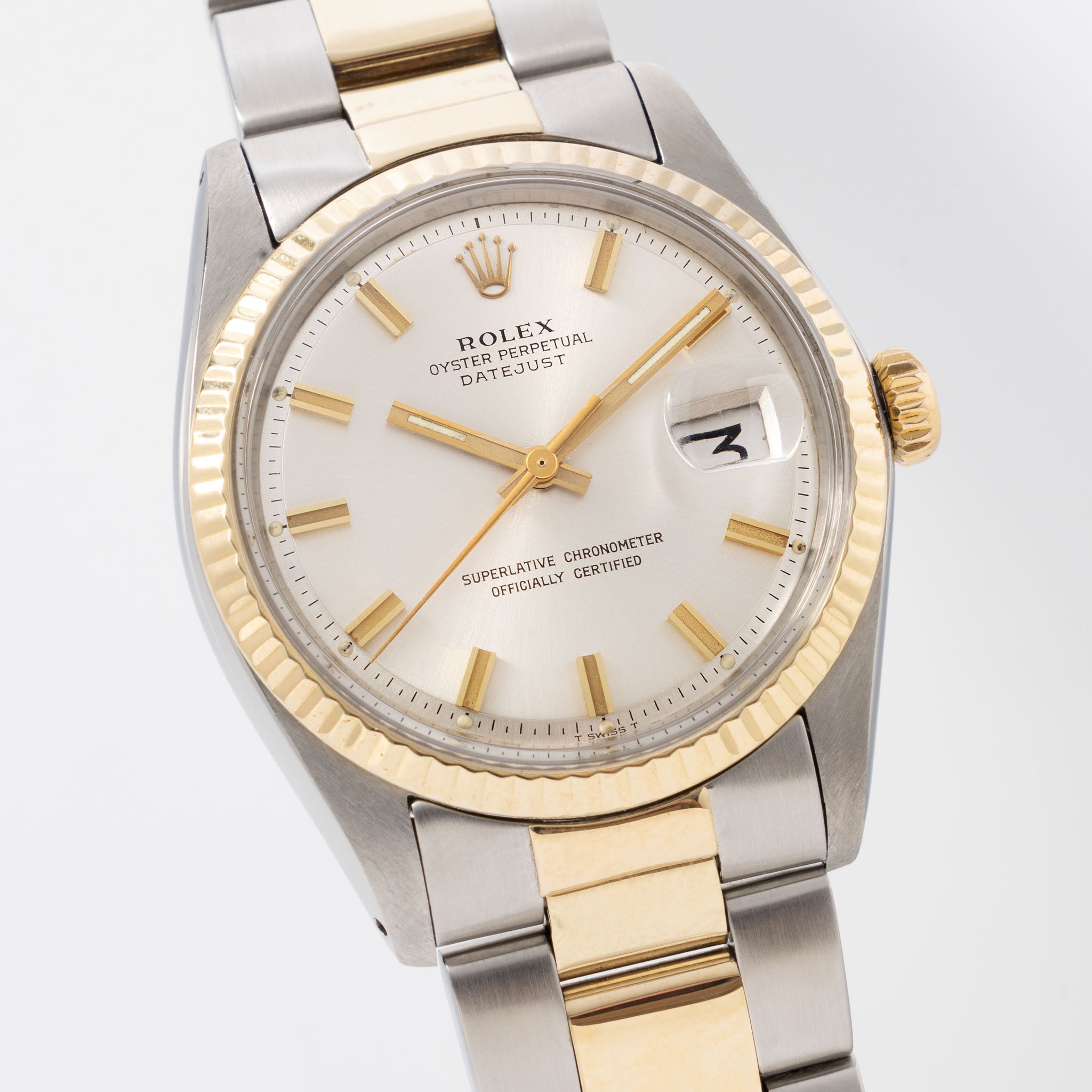 Rolex Datejust Steel and Yellow Gold Silver Wide Boy Dial Ref 1601 