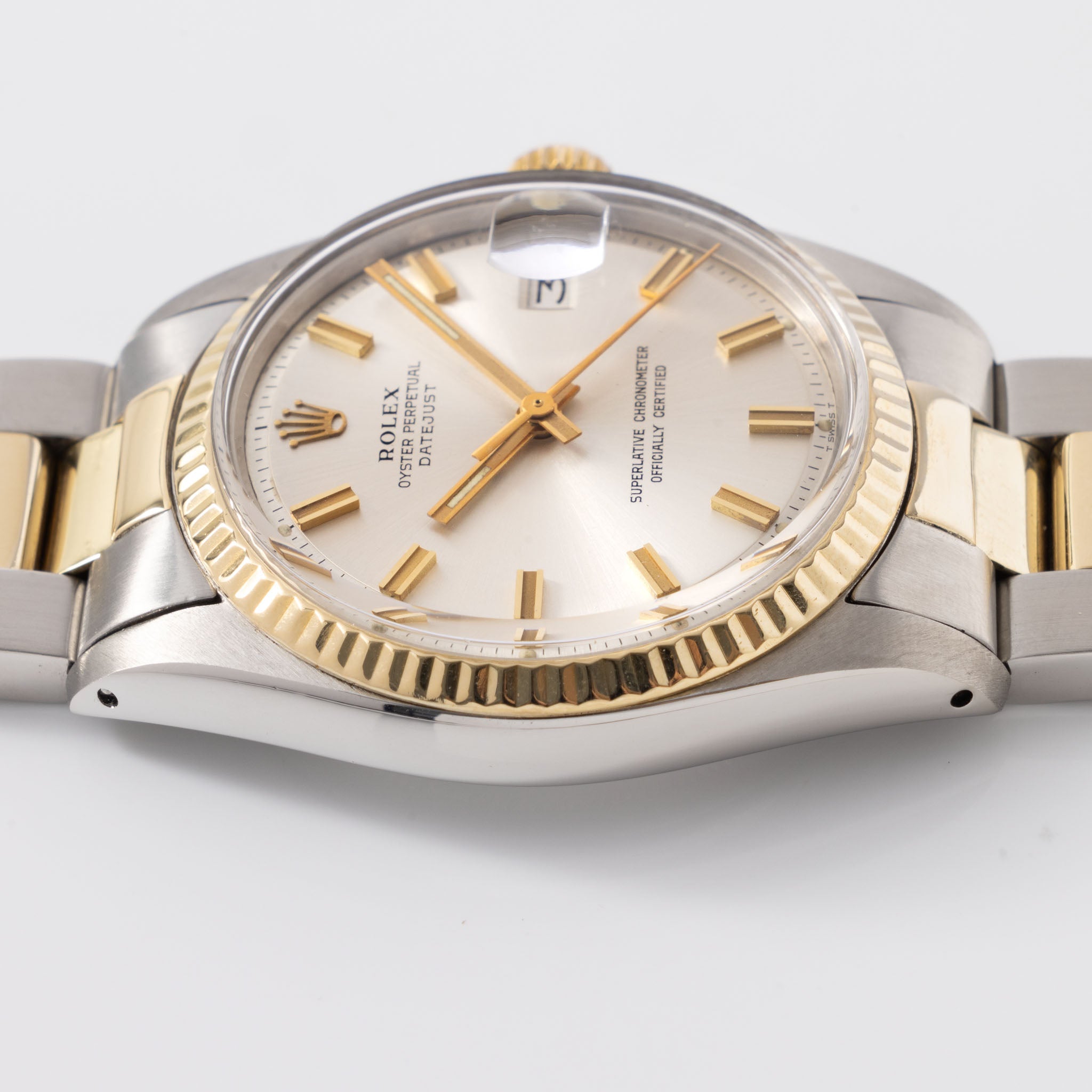 Rolex Datejust Steel and Yellow Gold Silver Wide Boy Dial Ref 1601 