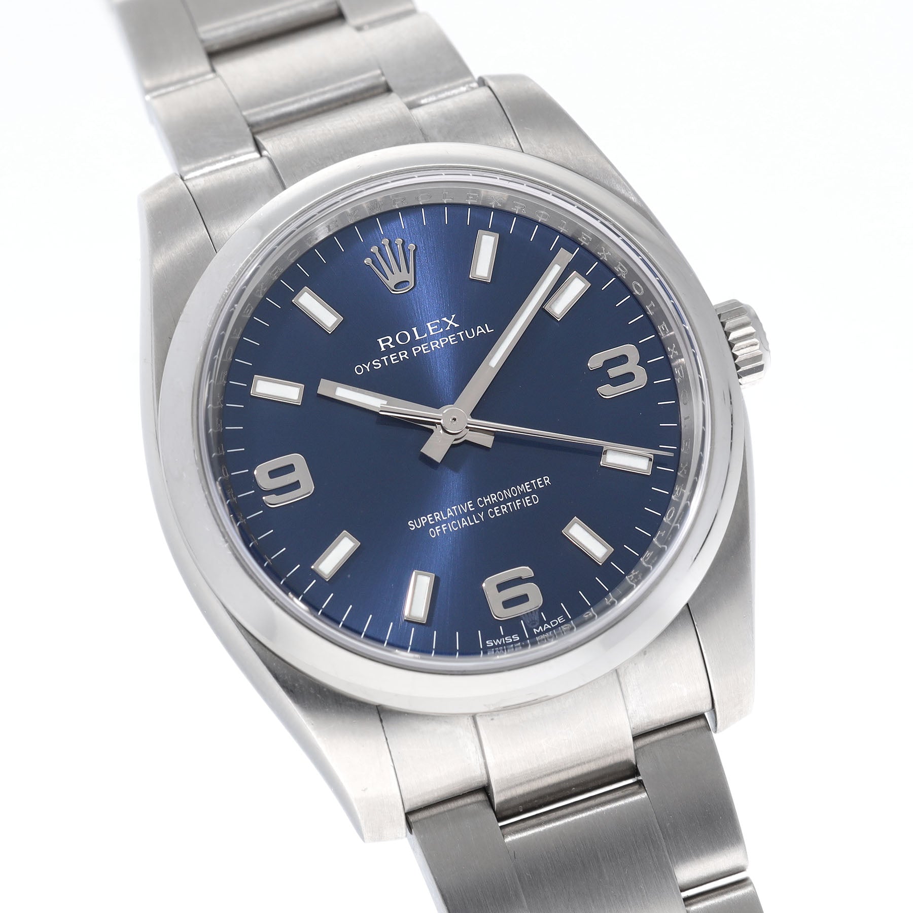 ROLEX OYSTER PERPETUAL PERPETUAL 114200 Blaues EXPLORER Zifferblatt mit BOX und Papieren