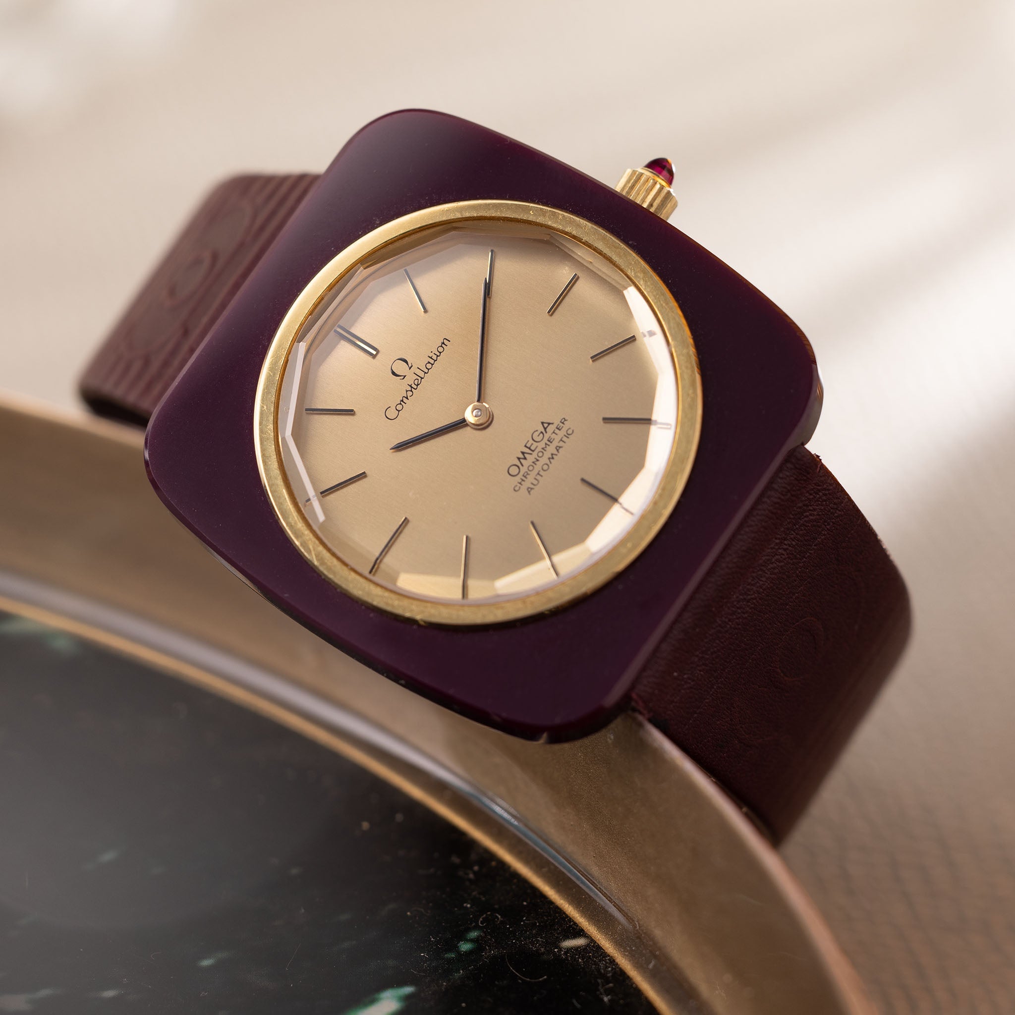 Omega Constellation Burgundy Ceramic and 18k Gold Case