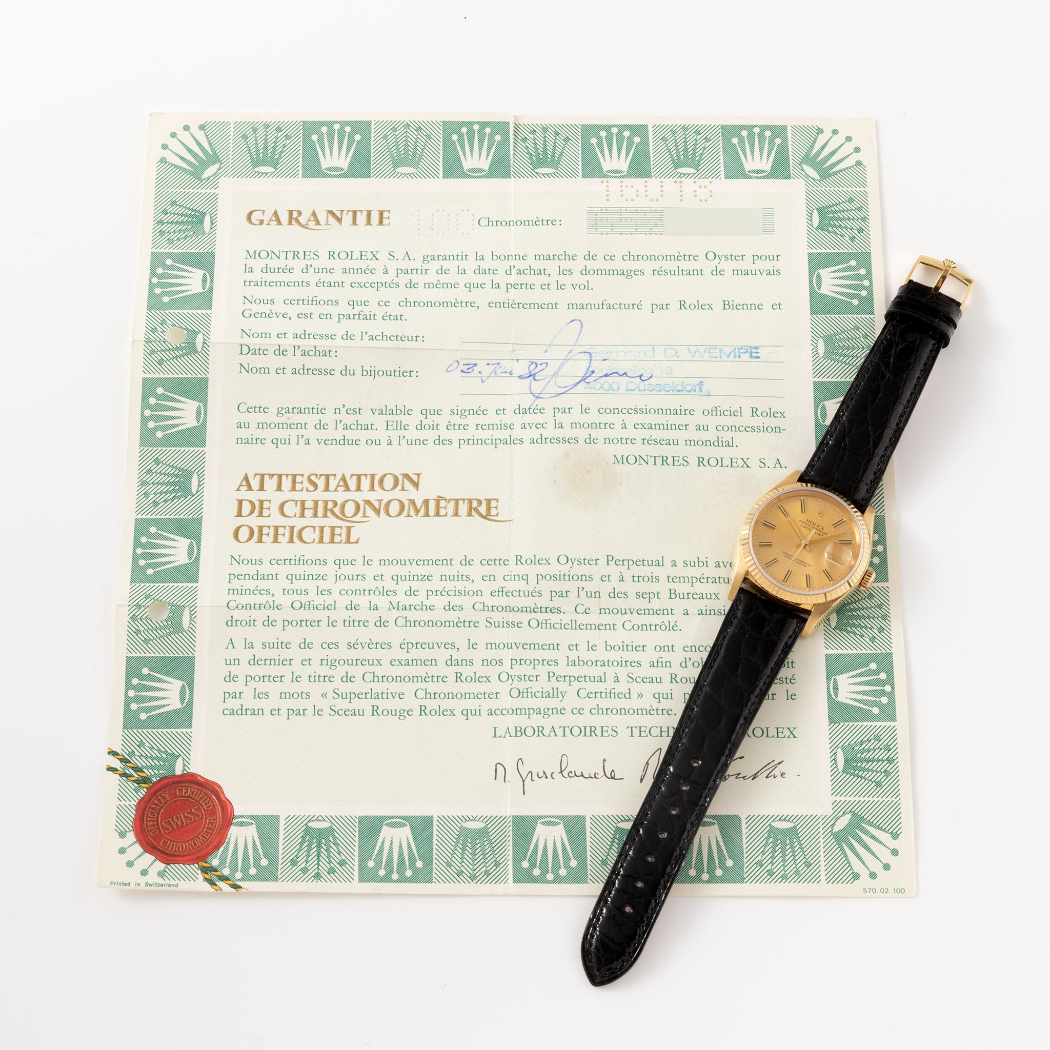 Rolex Datejust Yellow Gold Champagne Dial With Papers Ref 16018