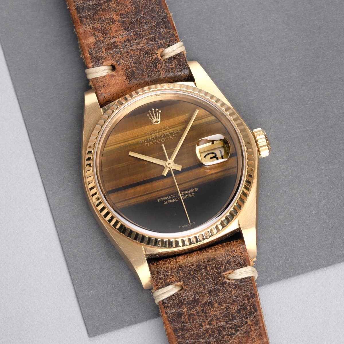 Rolex 16018 Datejust Tiger Eye 18K Yellow Gold