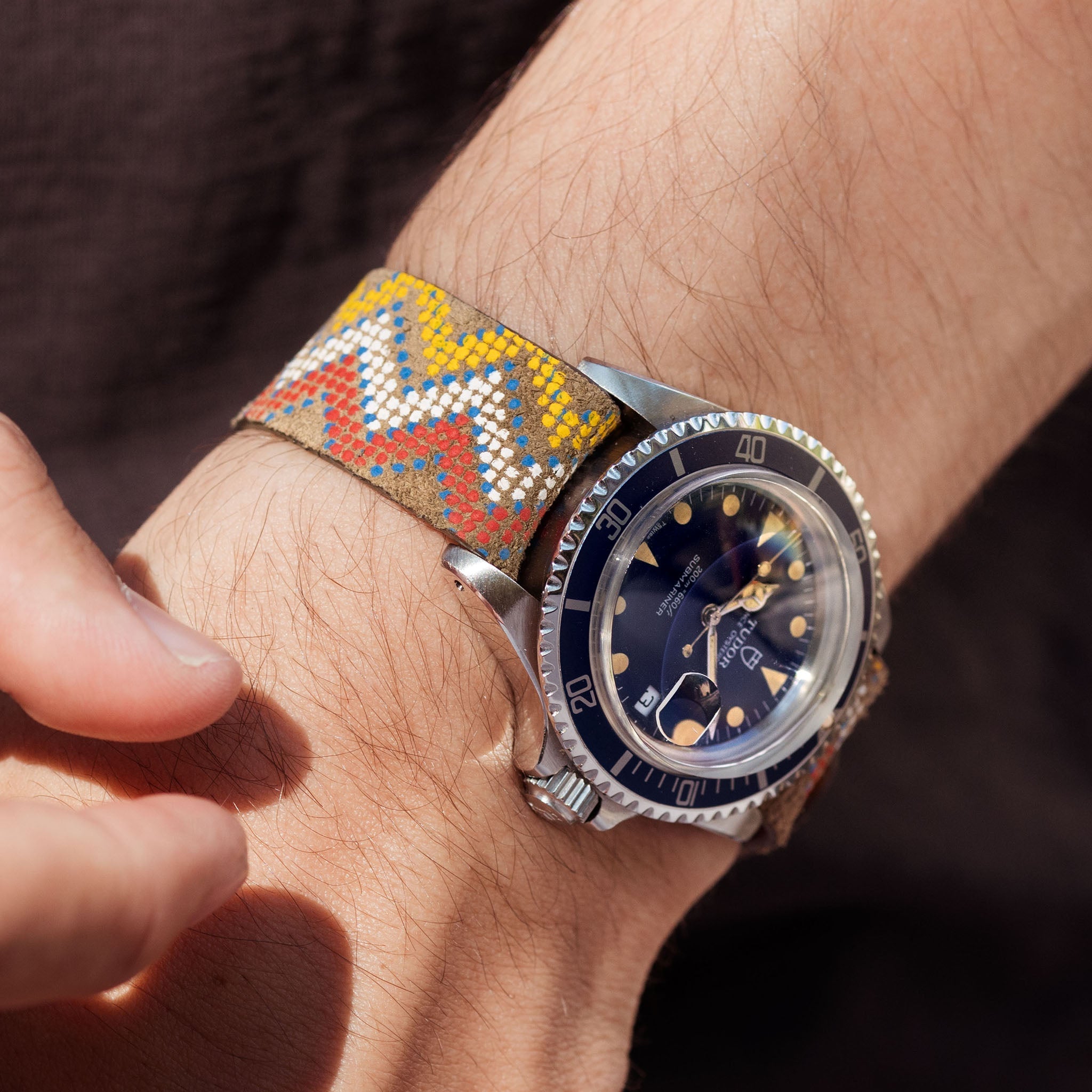 Colorful_single_pass_brown_leather_watch_strap_tudor_submariner_blue_79090 2048 × 2