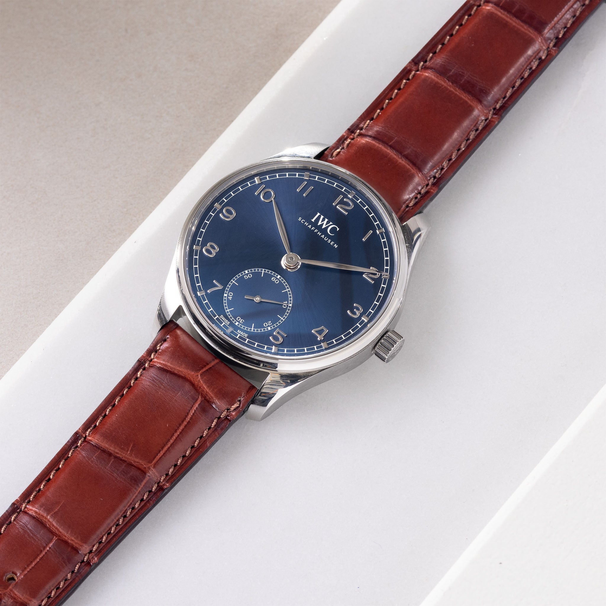 Finest_Quality_Brown_Alligator_Watch_Strap_For_IWC_Portugieser_IW358305_Steel_blue