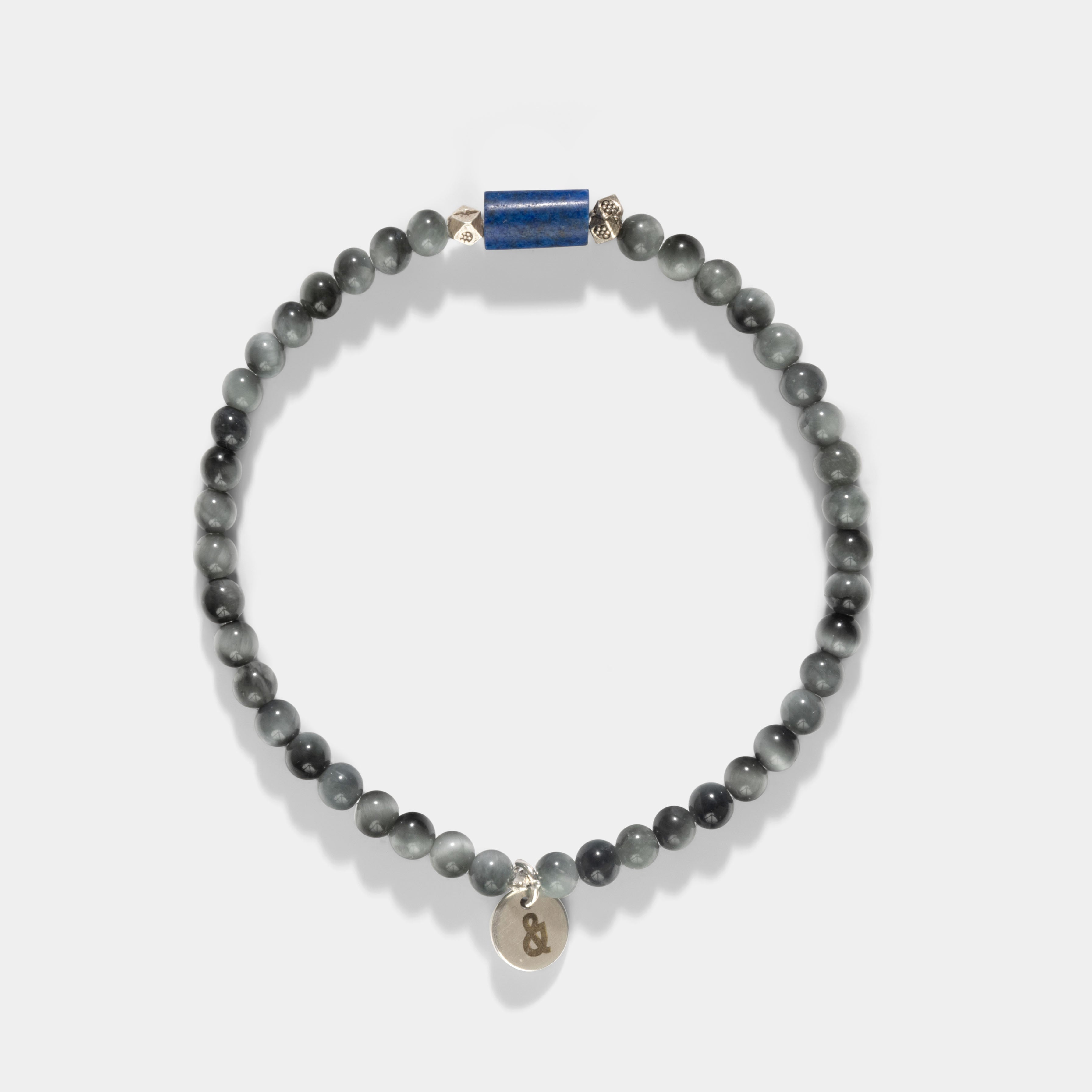 Men_grey_achat_lapis_lazuli_Silver_beads_bracelet