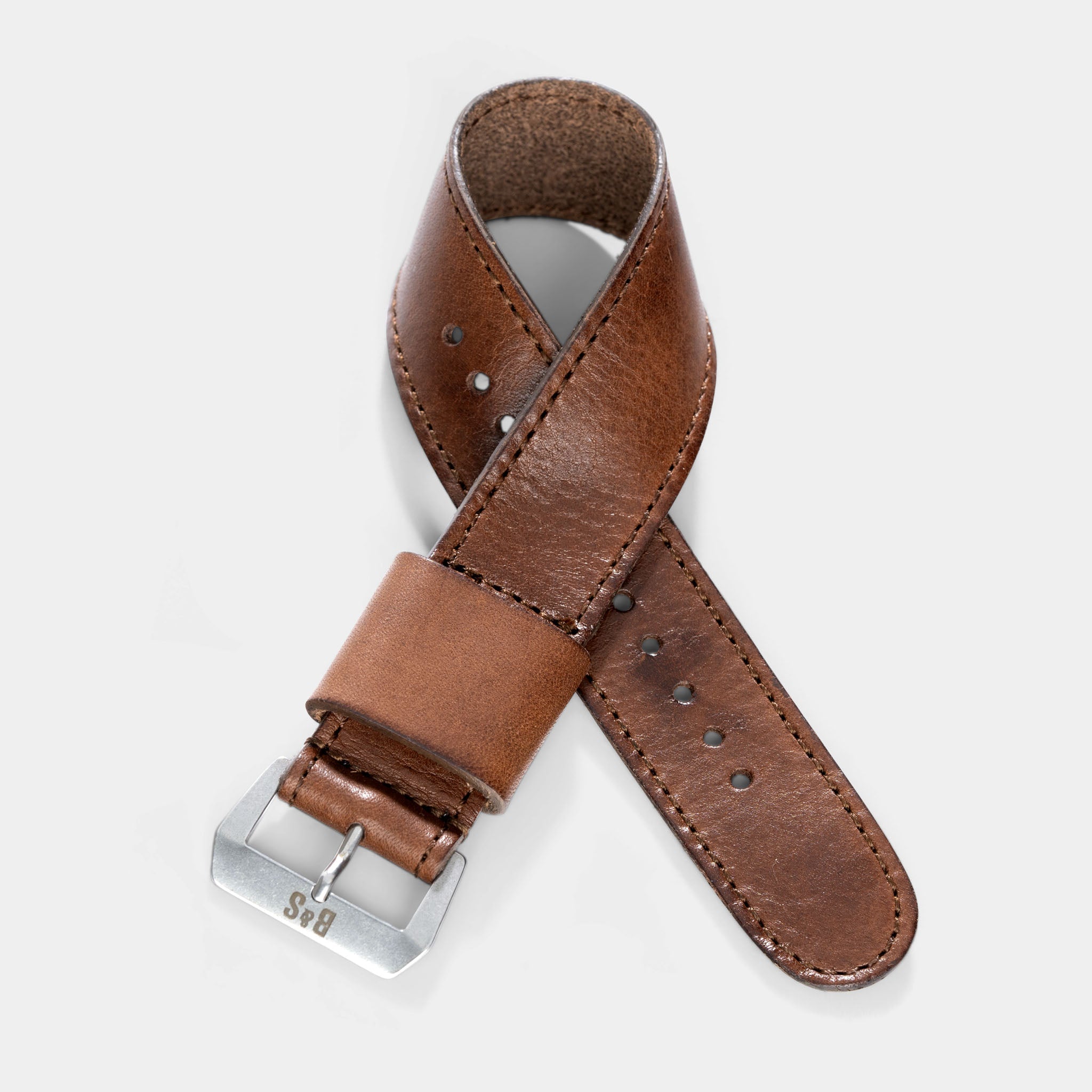 One Piece Single Pass Brown Chestnut Leather Watch Strap