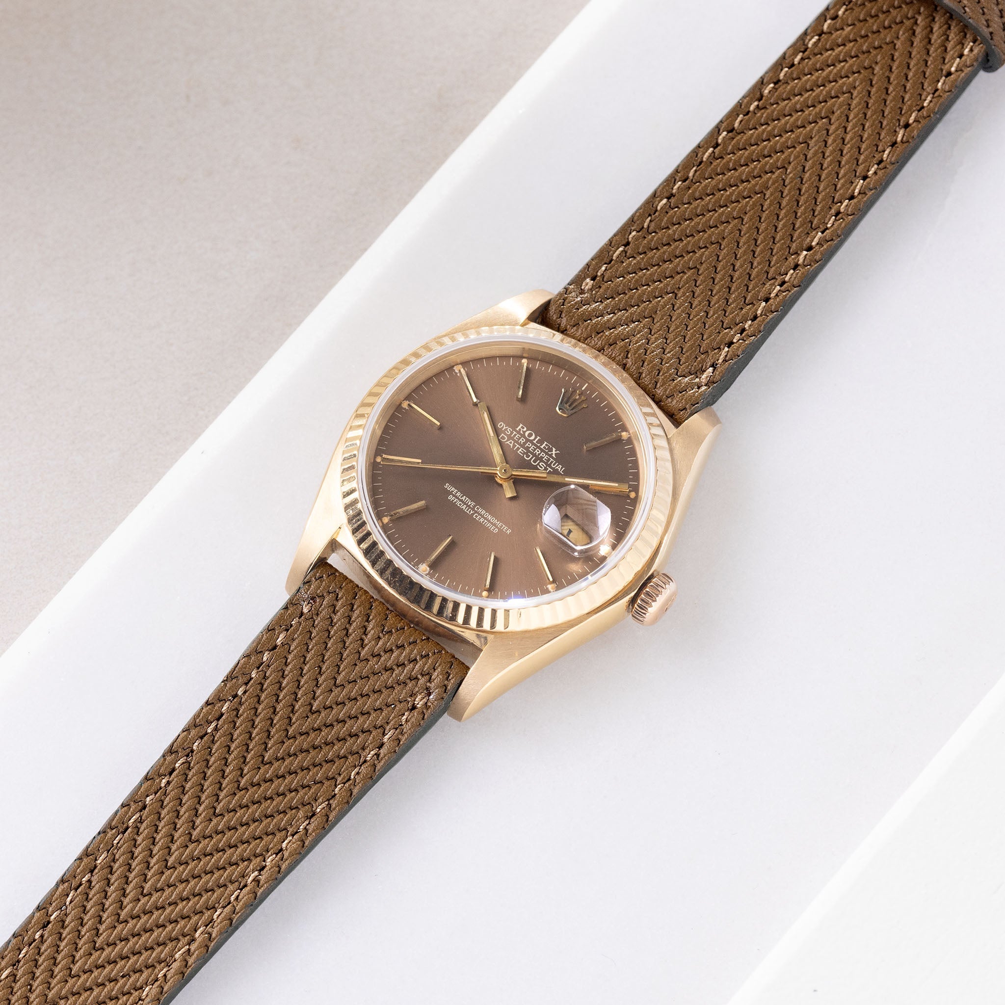 Brown_waved_quality_Leather_Watch_Strap_Rolex_Datejst_gold_Vintage