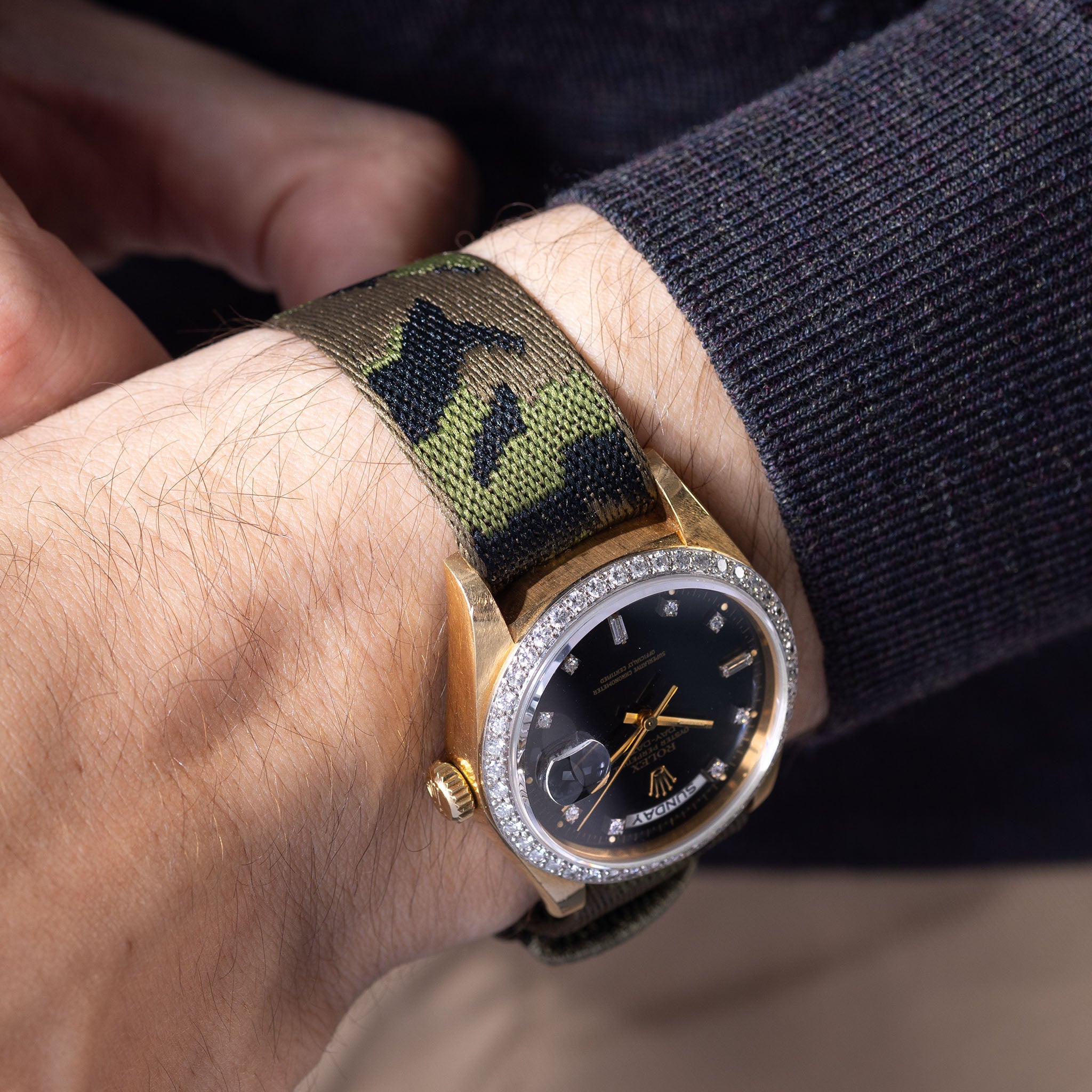 Green_Camo_Jacquard_Nato_Watch_Strap_For_Rolex_Daydate_Diamond