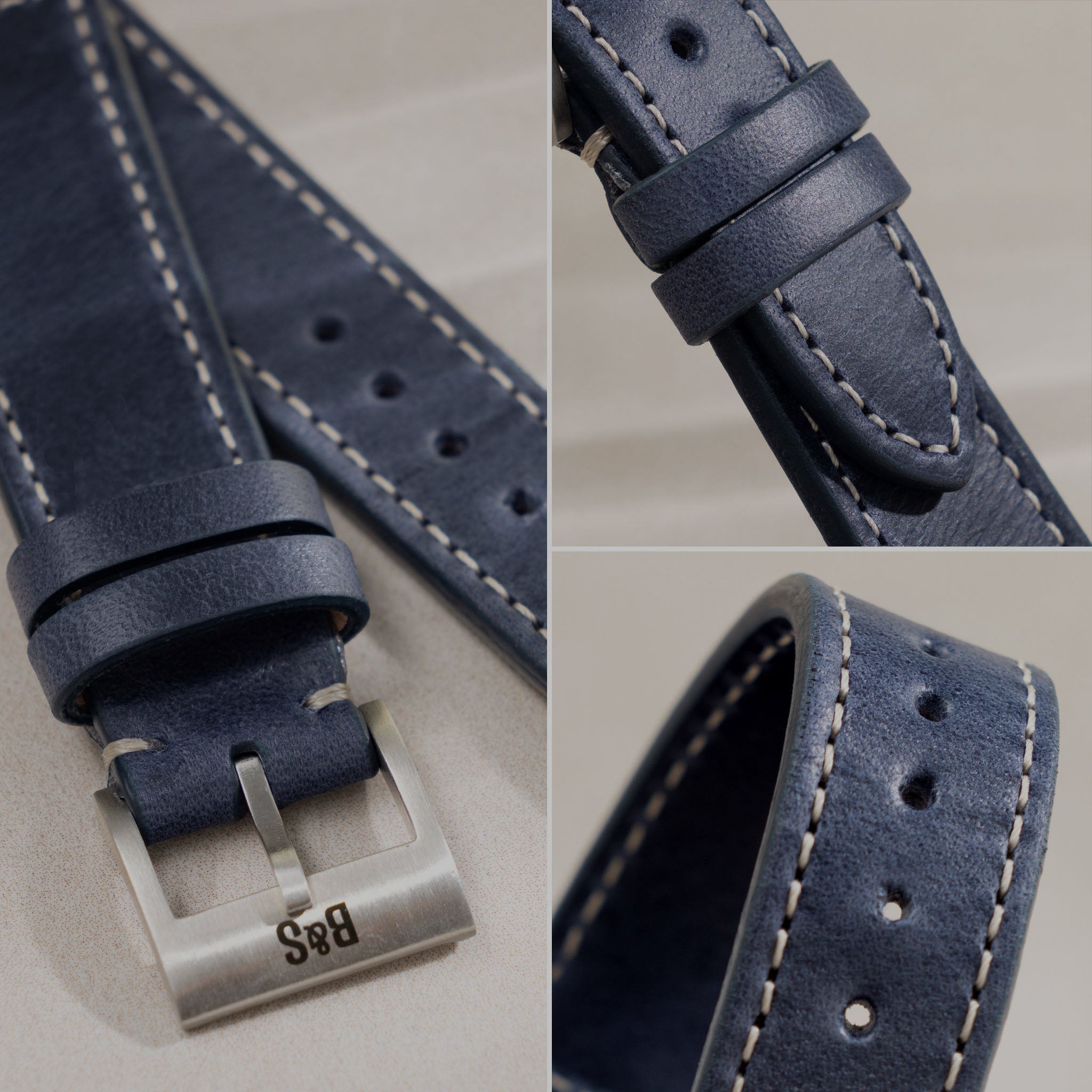 Uhrenarmband für IWC Portofino - Siena Blue Boxed Stitch Leather