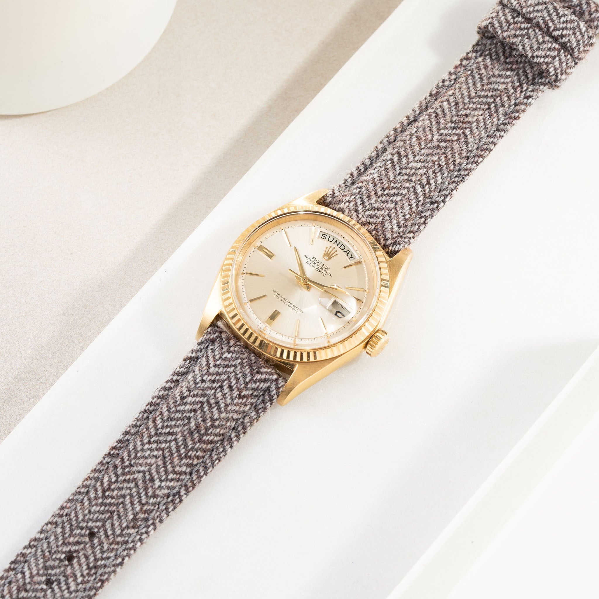 Herringbone Tweed Brown Leather Watch Strap
