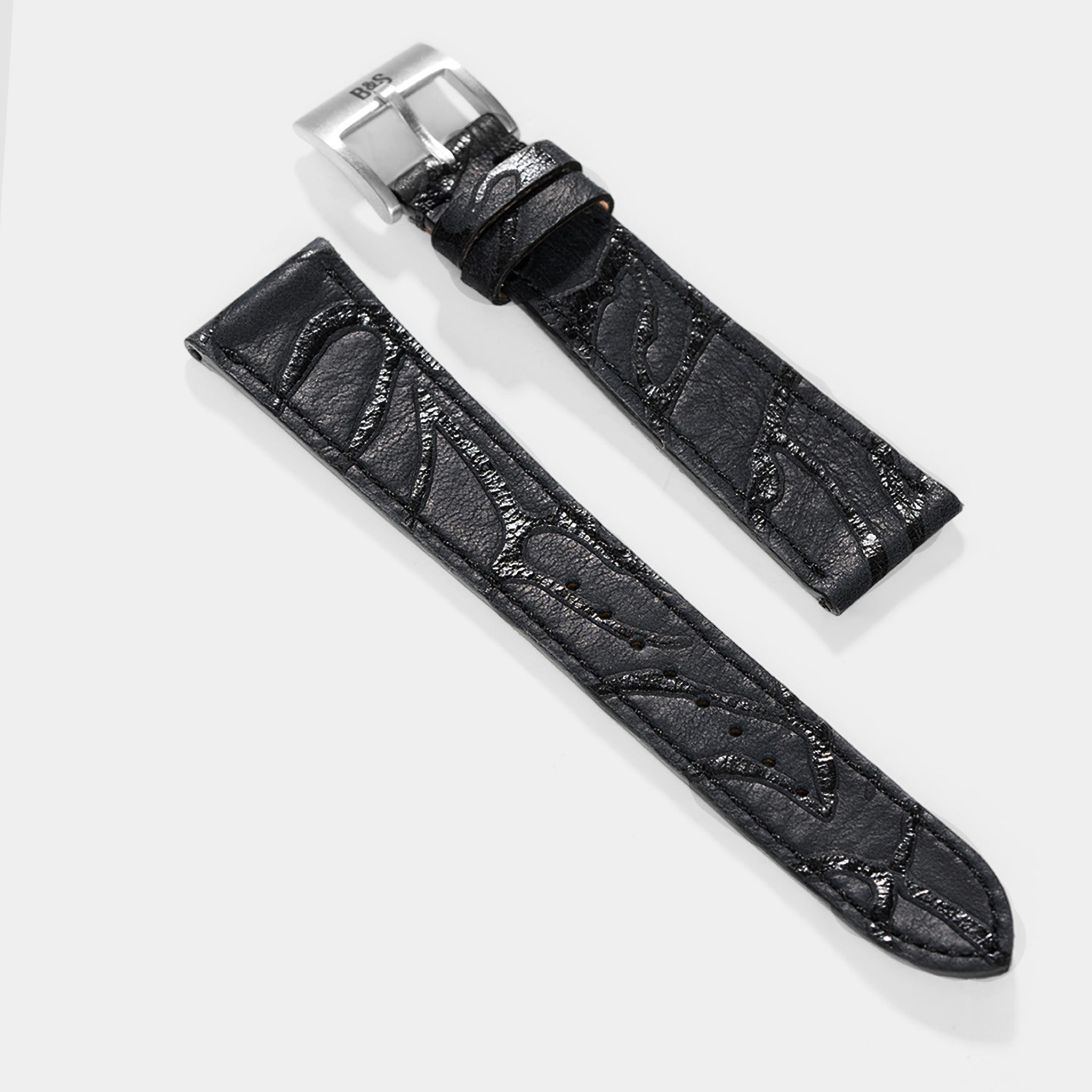 Finest_Black_Structured_Leather_Watch_Strap_For_Vintage_Watches