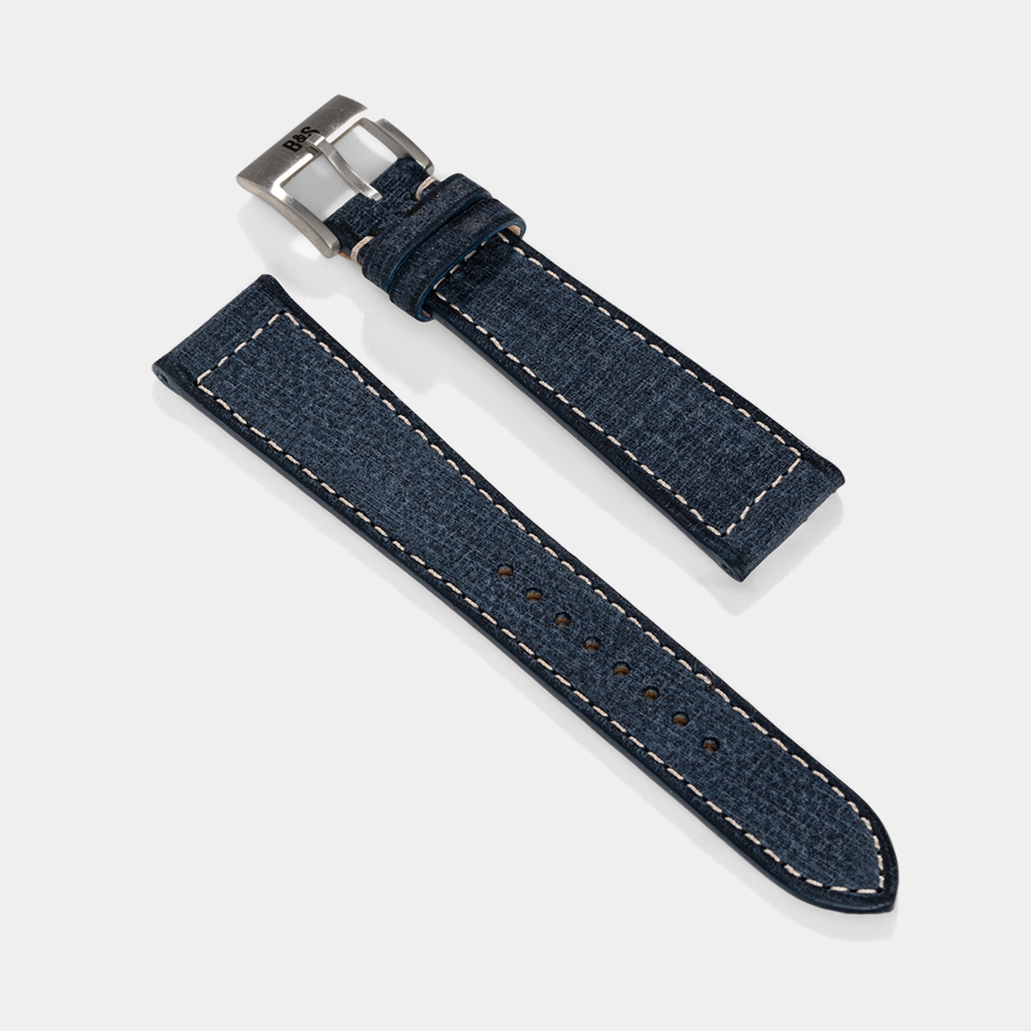 Linen Boxed Leather Watch Strap - Denim Blue