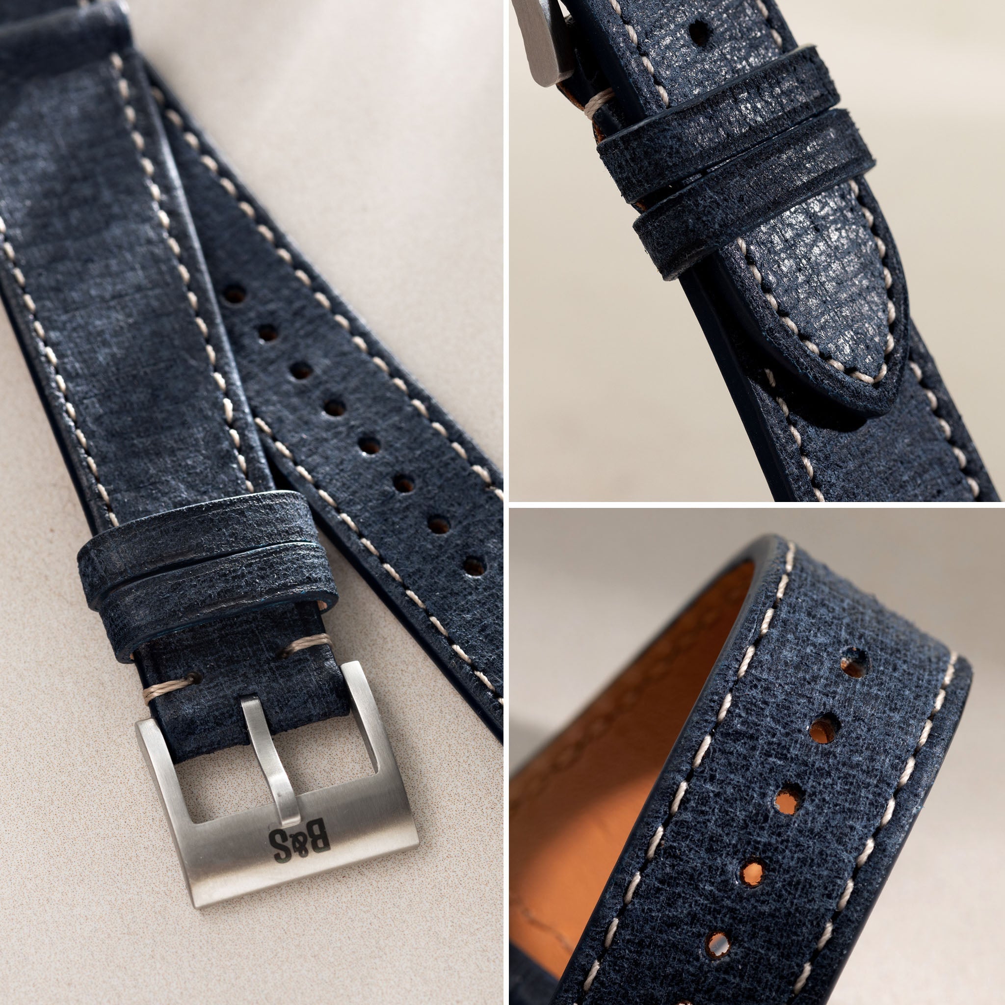 Linen Leather Watch Strap - Denim Blue