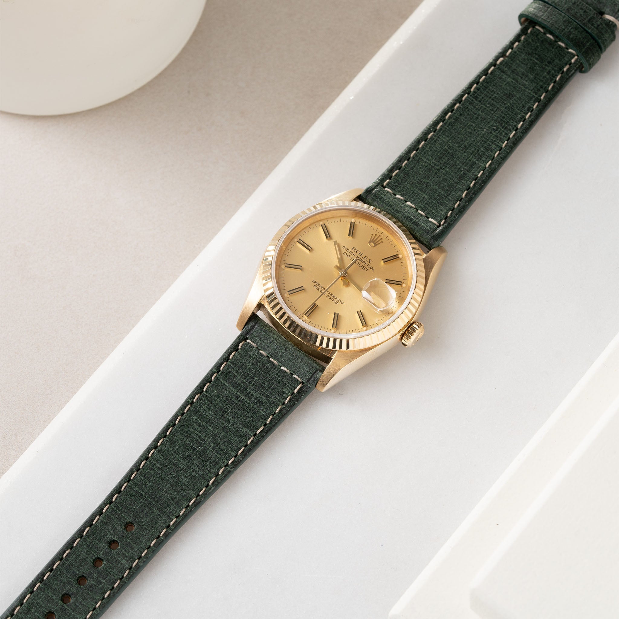 Linen Boxed Leather Watch Strap - Elegant Green