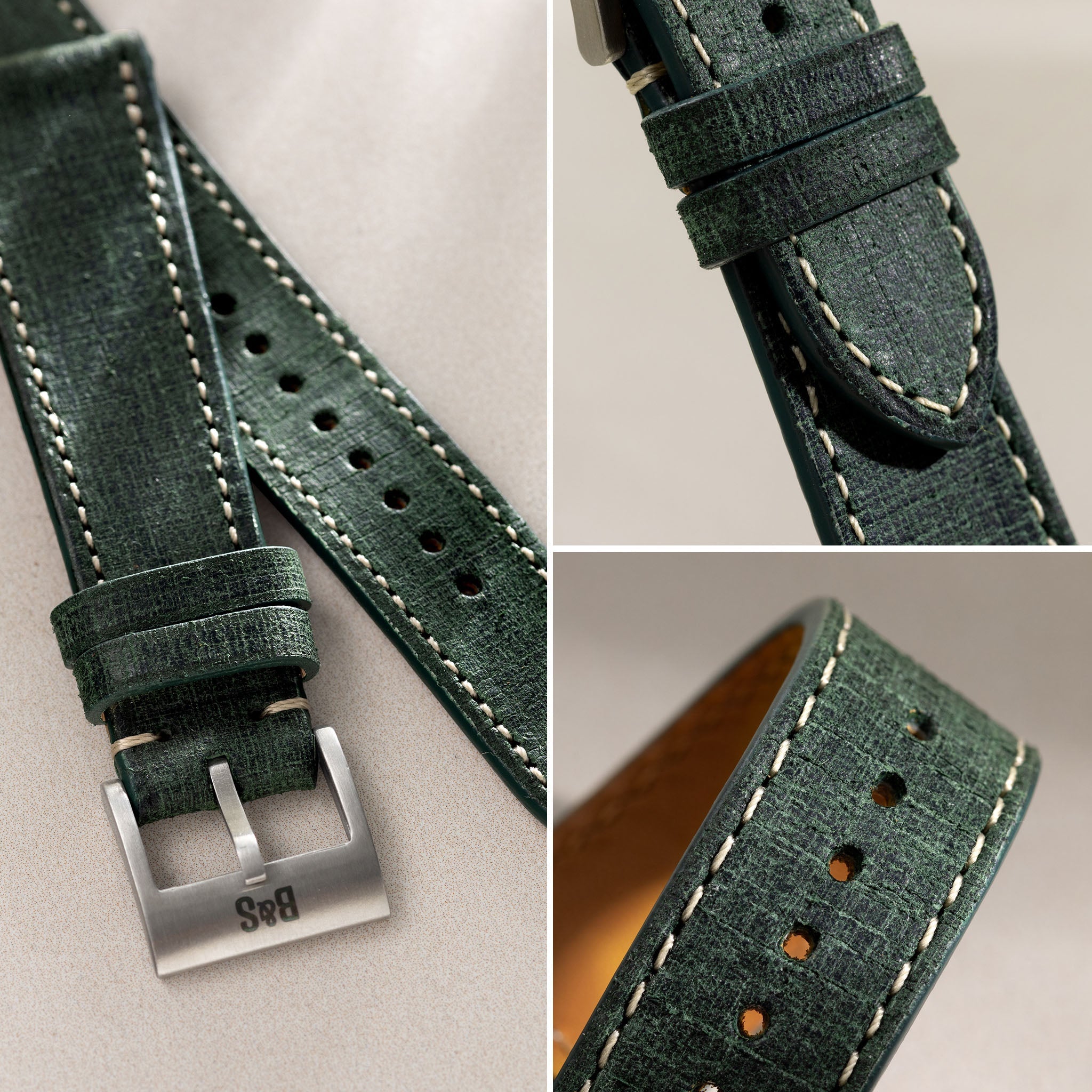 Linen Leather Watch Strap - Elegant Green