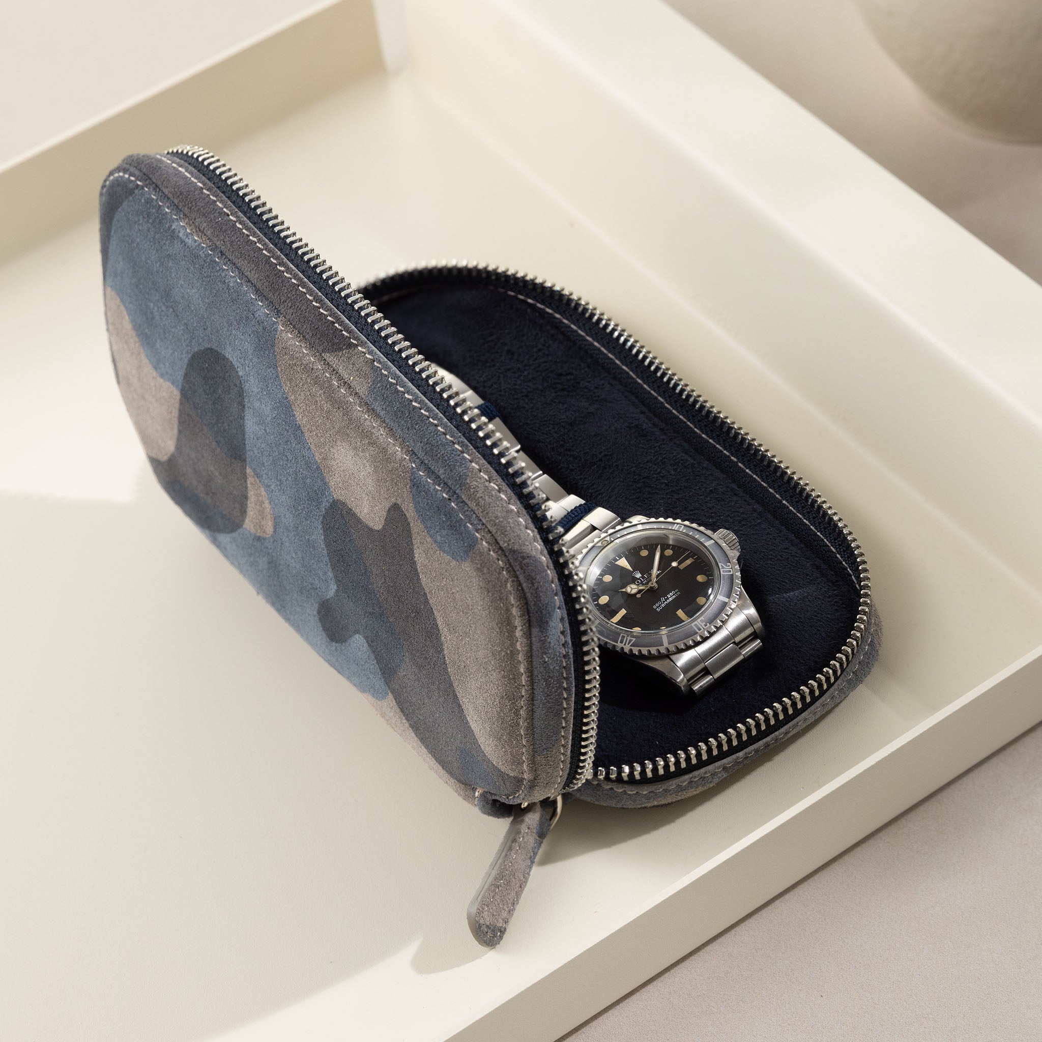 Zip Wildleder Uhrenetui Navy Camo