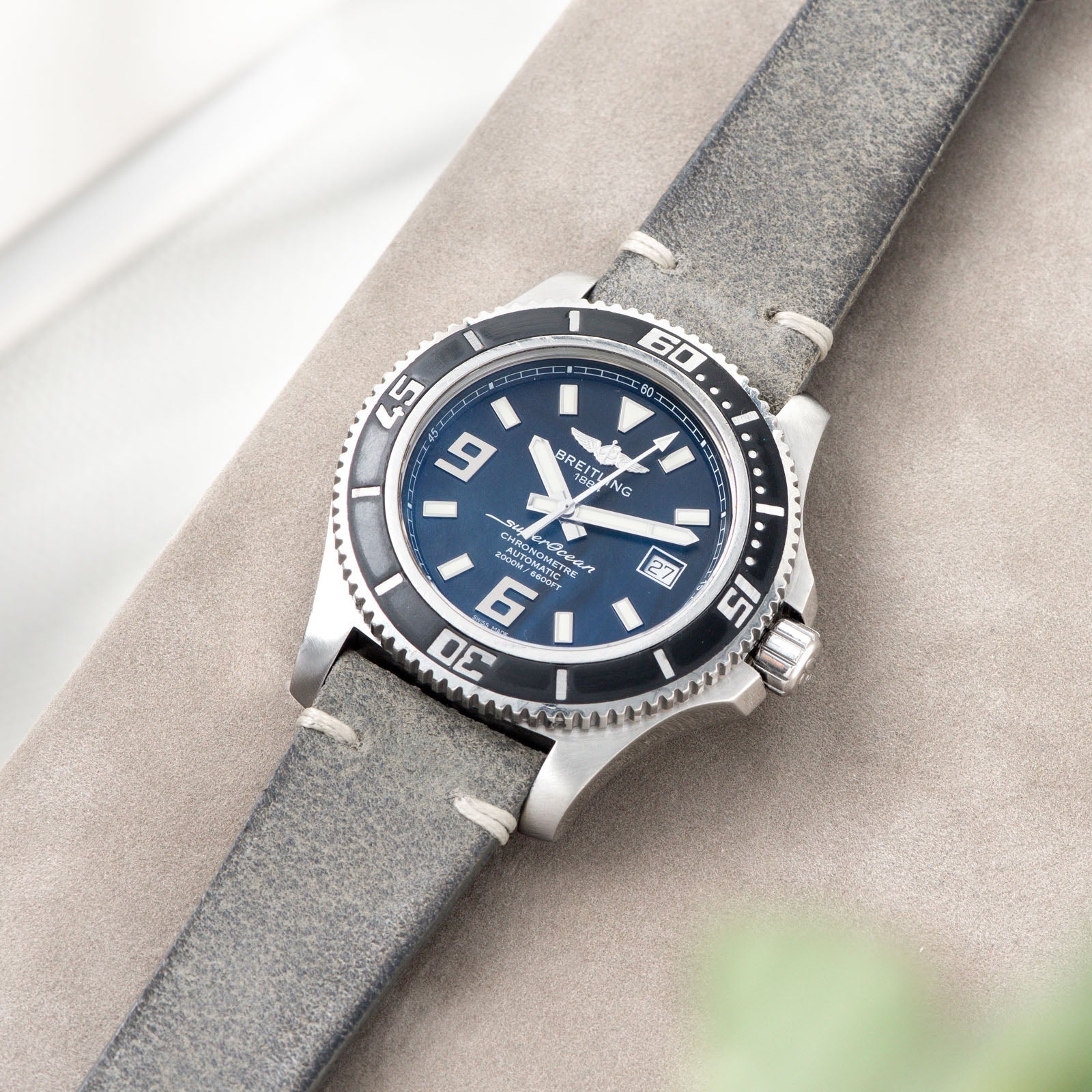 Rugged Grey Leather Watch Strap