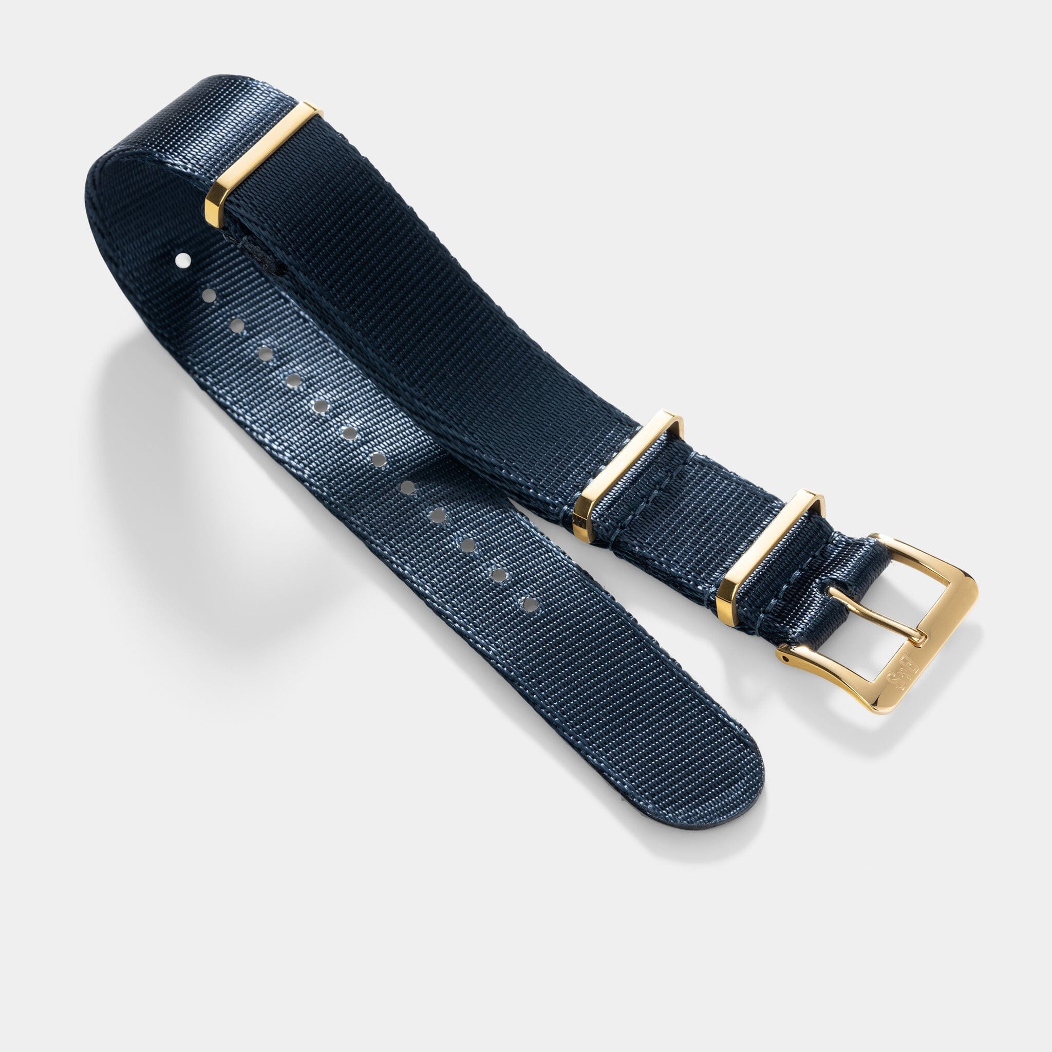 Sample Sale - Deluxe Nylon Single Pass Watch Strap Navy Blue - Gold - 22mm