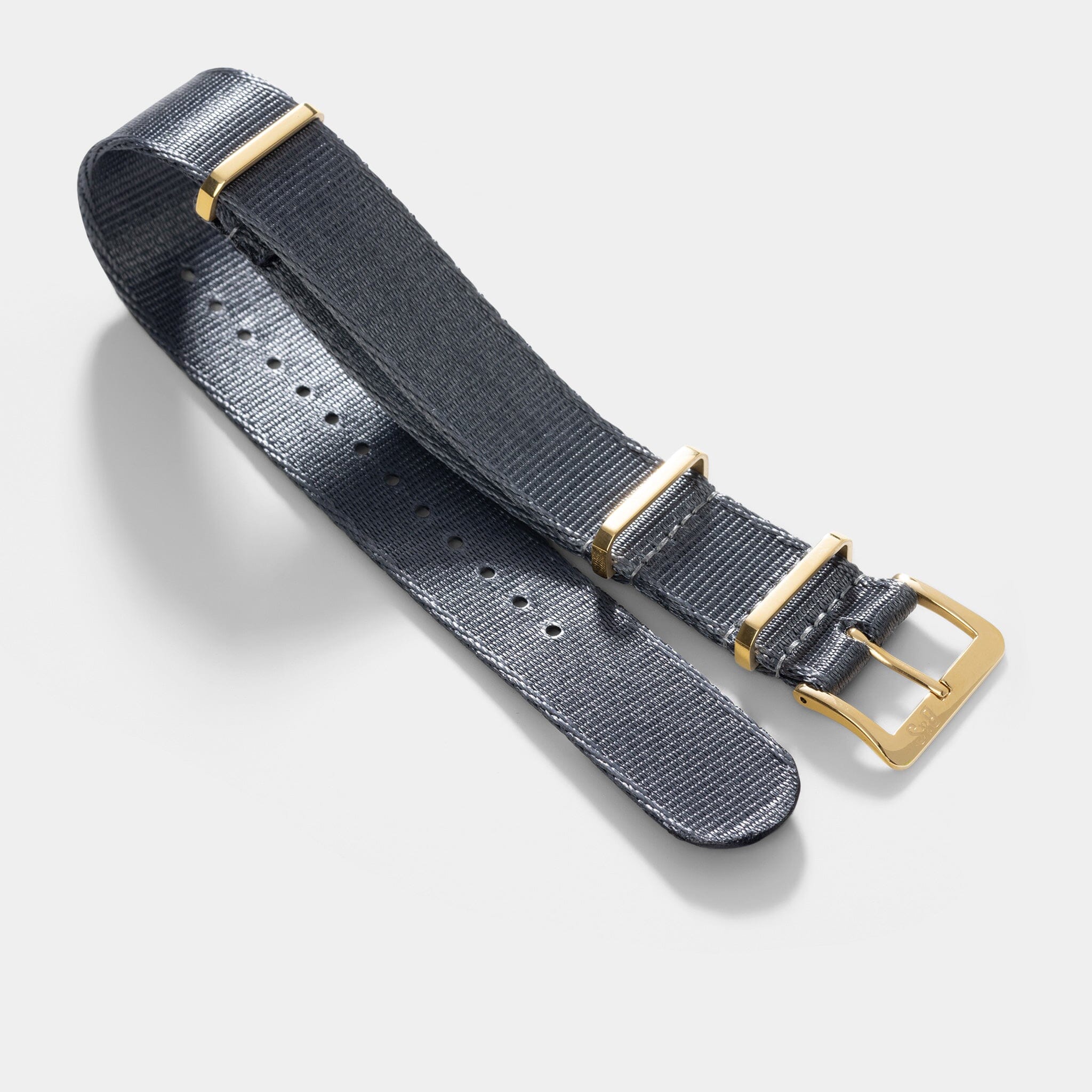 Sample Sale - Deluxe Nylon Single Pass Watch Strap Pure Grey - Gold