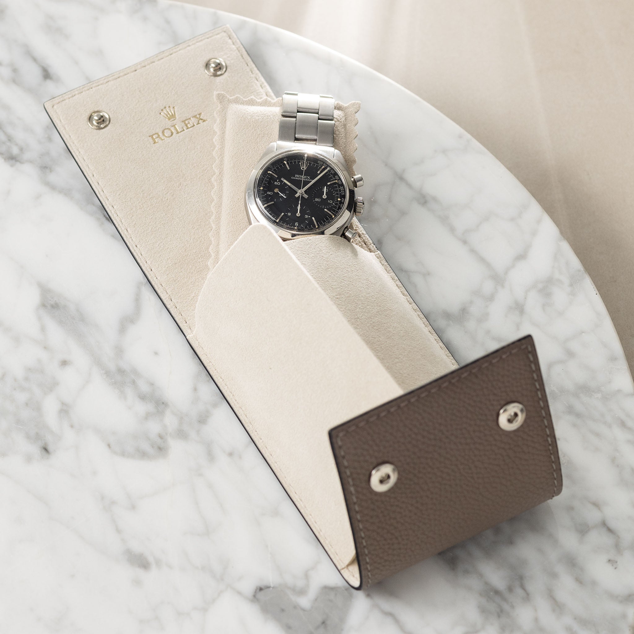 Taupe color single watch leather pouch