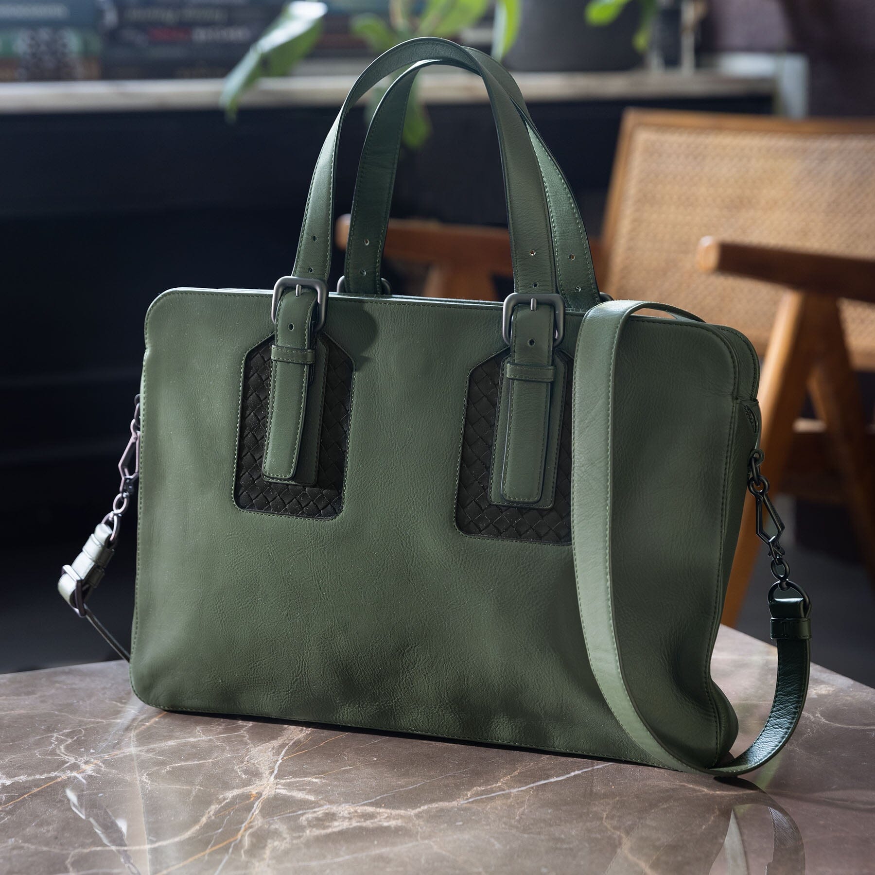 Bottega Veneta Olive Green intrecciato Business Bag