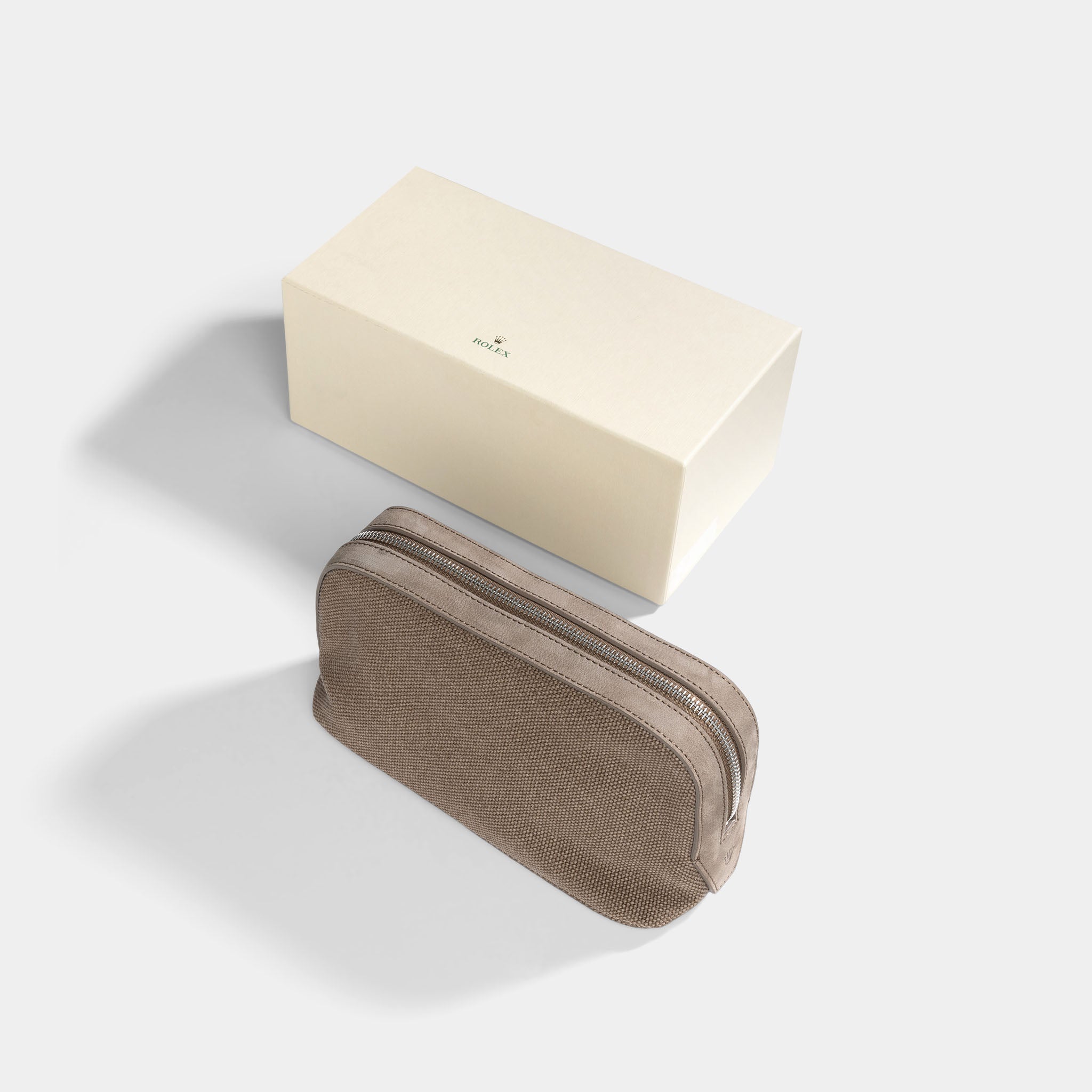 Rolex Toiletry Bag  in Taupe Colour Canvas and Suede