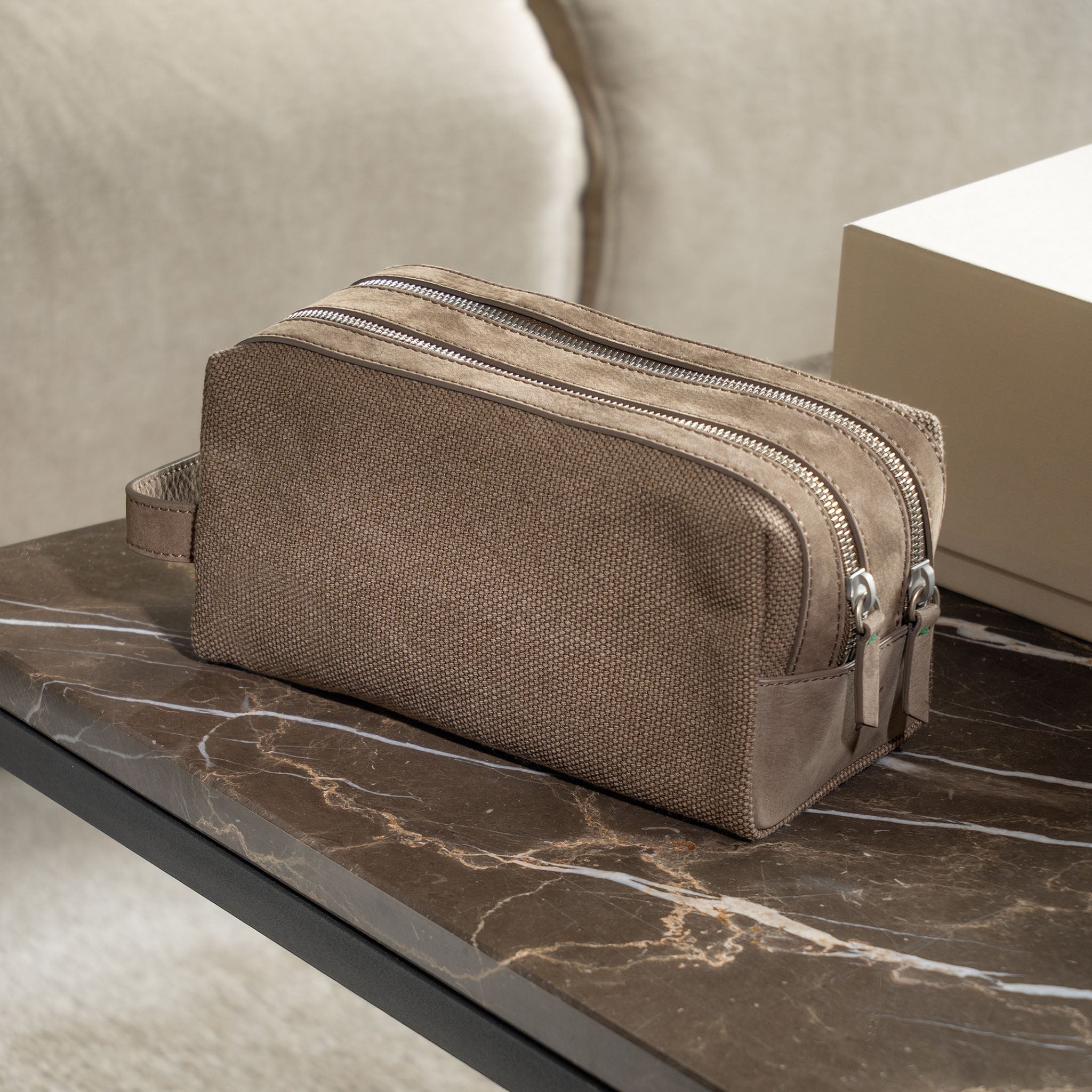 Rolex Toiletry Bag  Taupe Coloured in Canvas and Suede