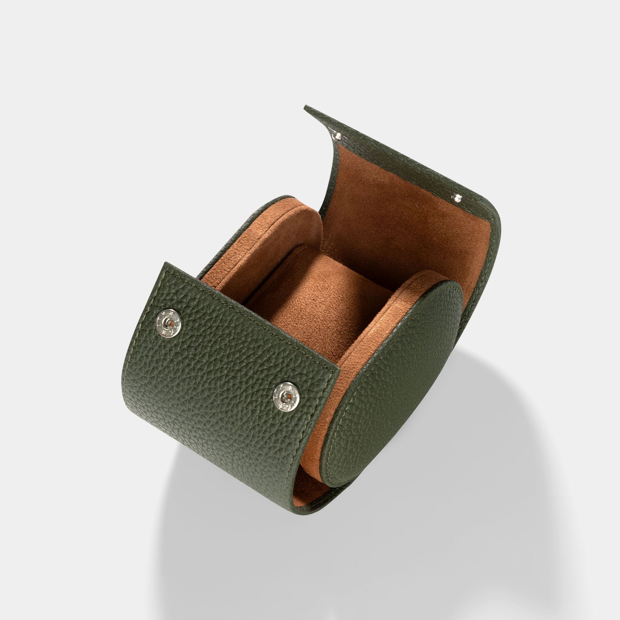 Oval Single Olive Green Leather Watch Box