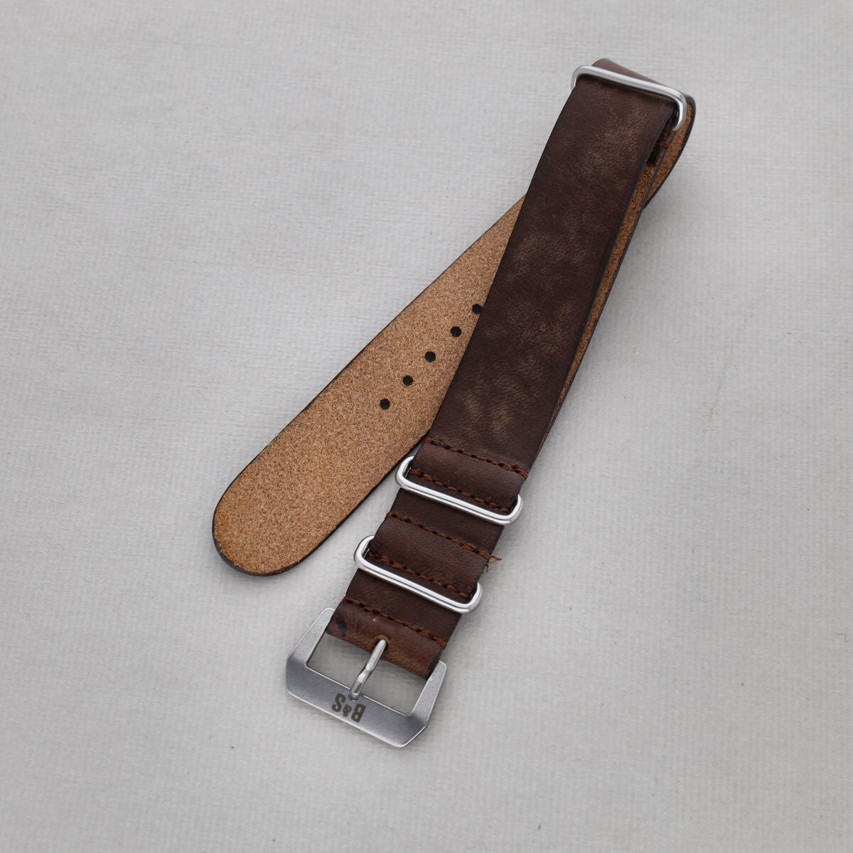 Sample Sale - One Piece Single Pass Brown Leather Watch Strap - 20mm