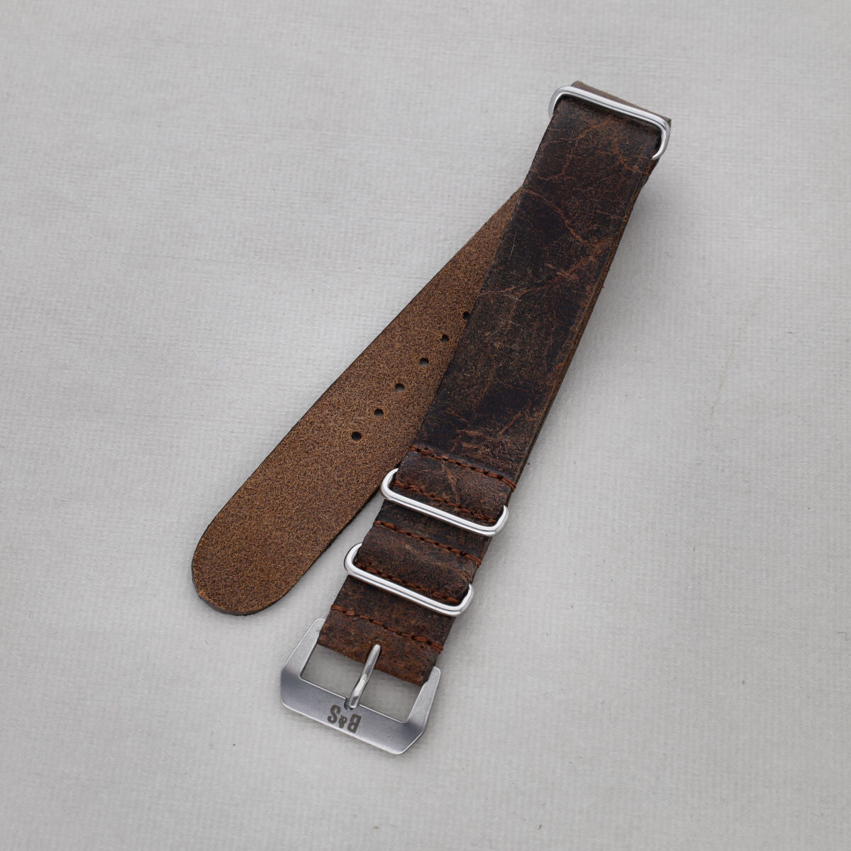 Sample Sale - One Piece Single Pass Dark Brown Leather Watch Strap - 20mm