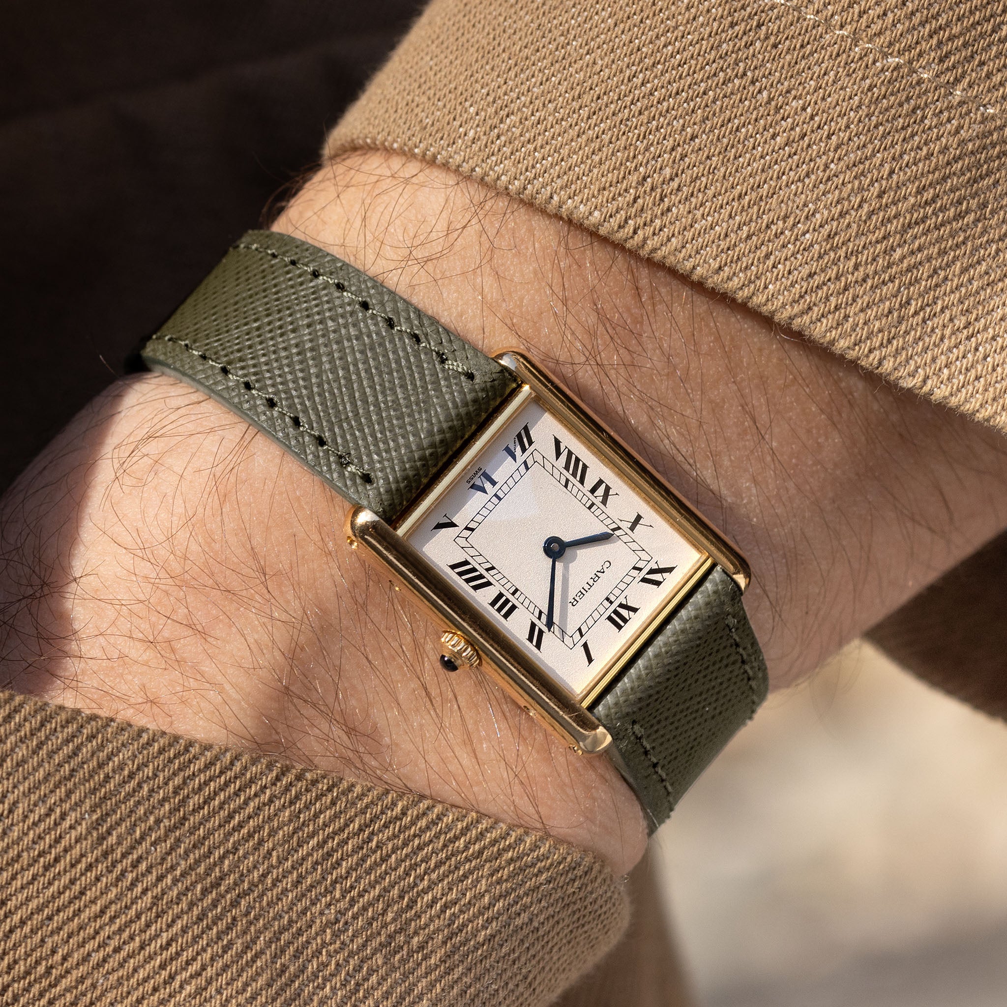 Saffiano Olive Green Leather Watch Strap