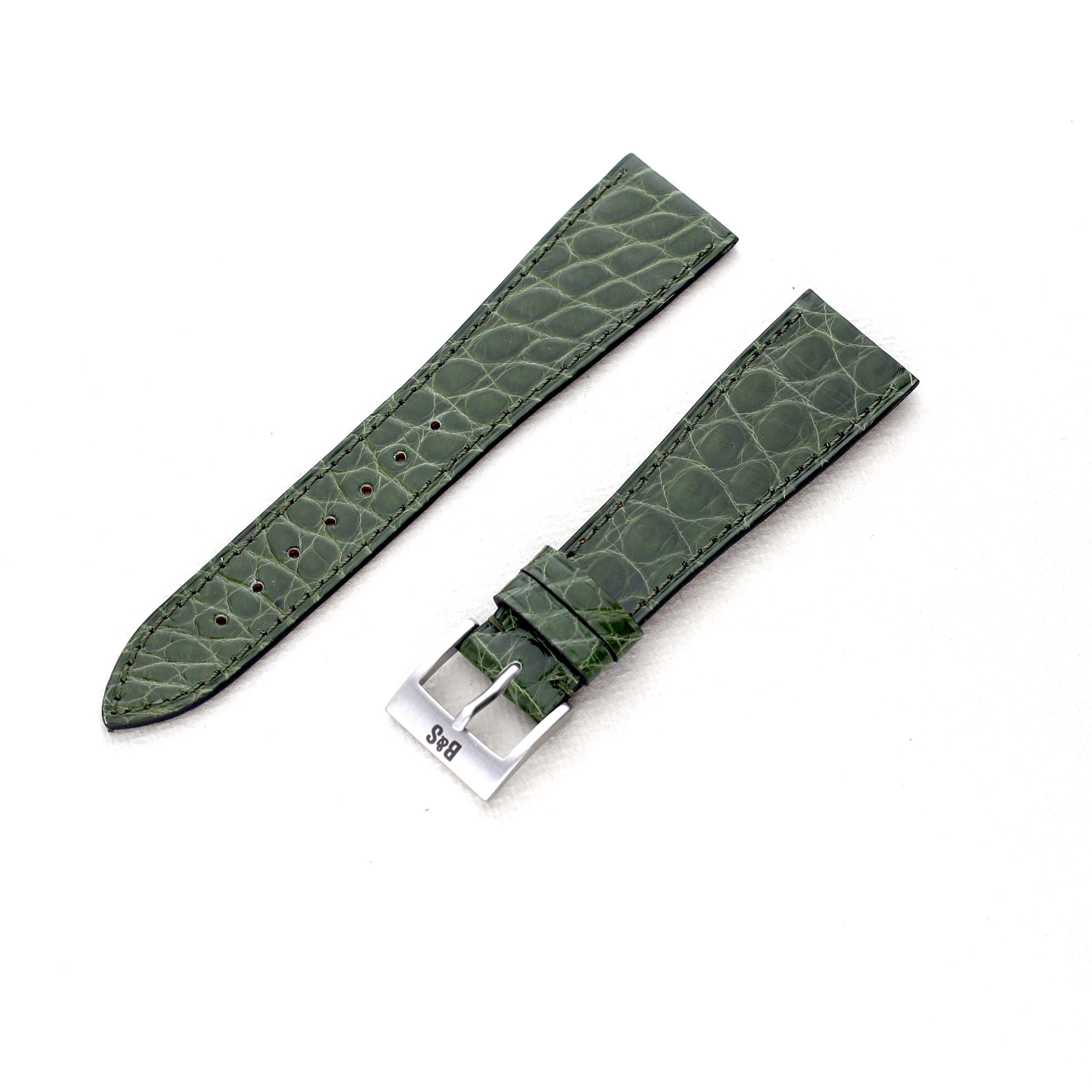 Sample Sale - Premium Alligator Brilliant Olive Leather Watch Strap - 21mm