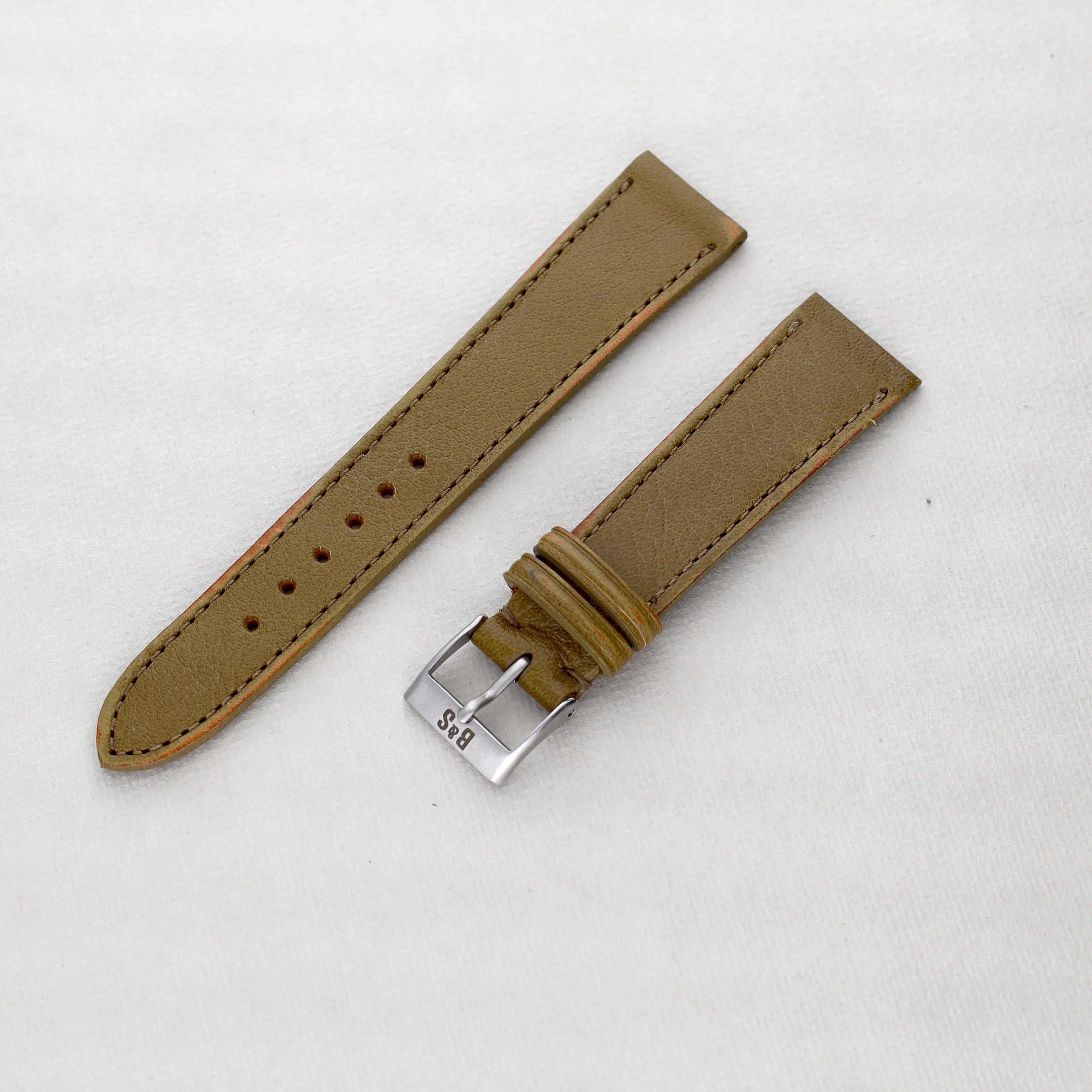 Sample Sale - Light Olive Green Leather Watch Strap - 20mm