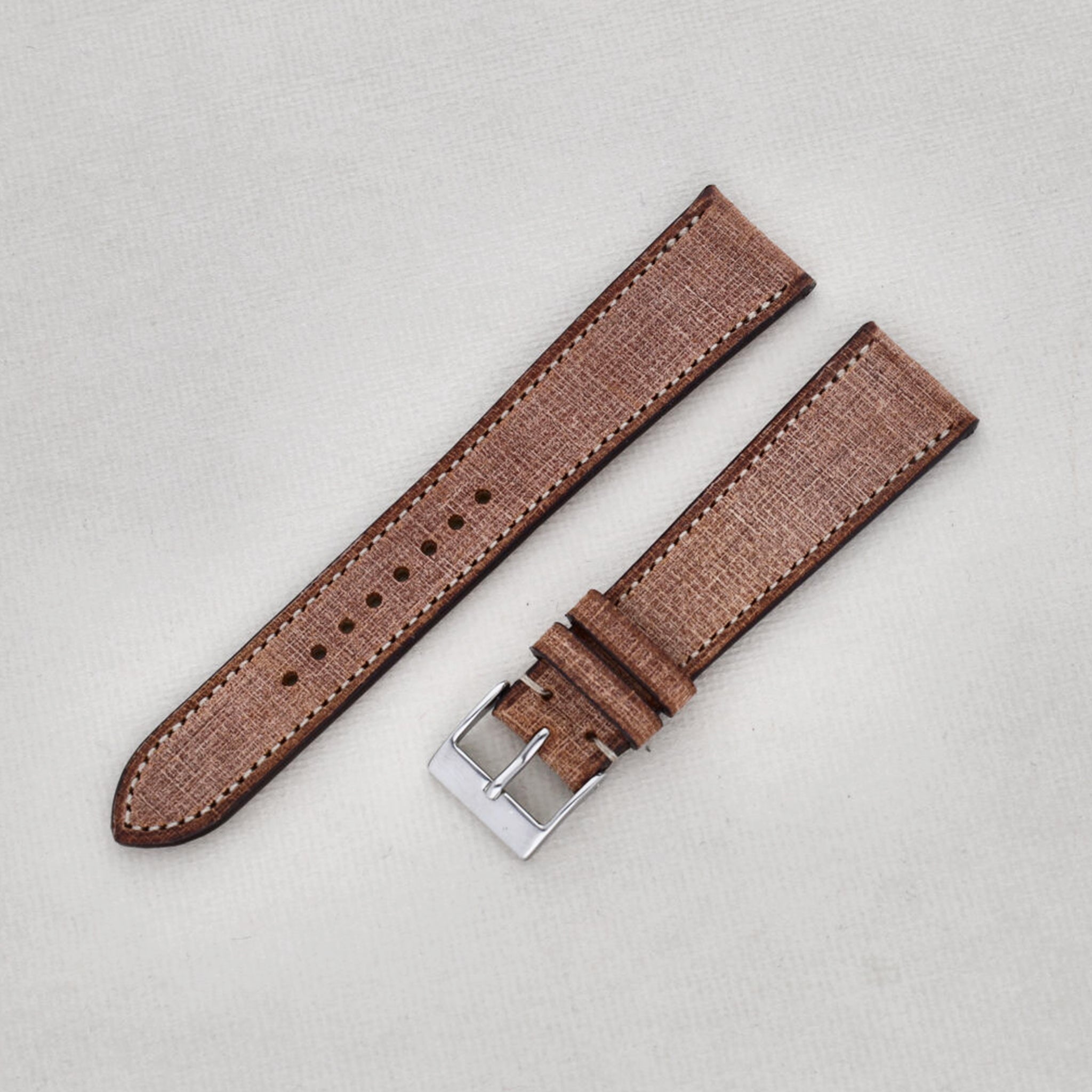 Sample Sale - Linen Leather Watch Strap - Elegant Brown - 20mm