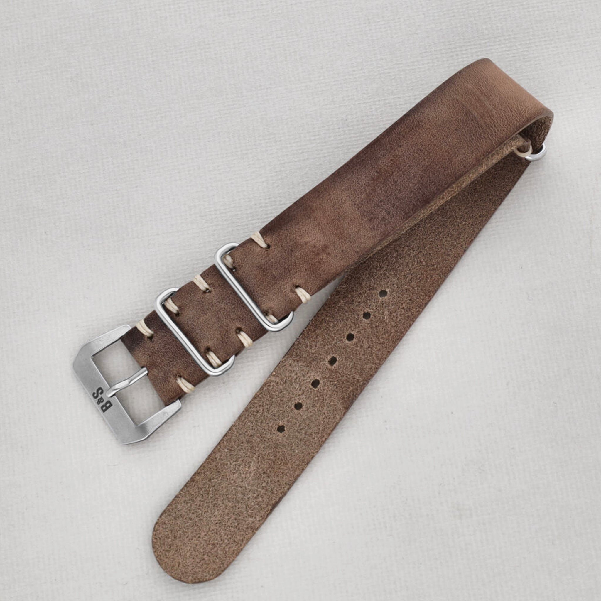Sample Sale - Smoke Grey Single Pass Leather Watch Strap - 20mm