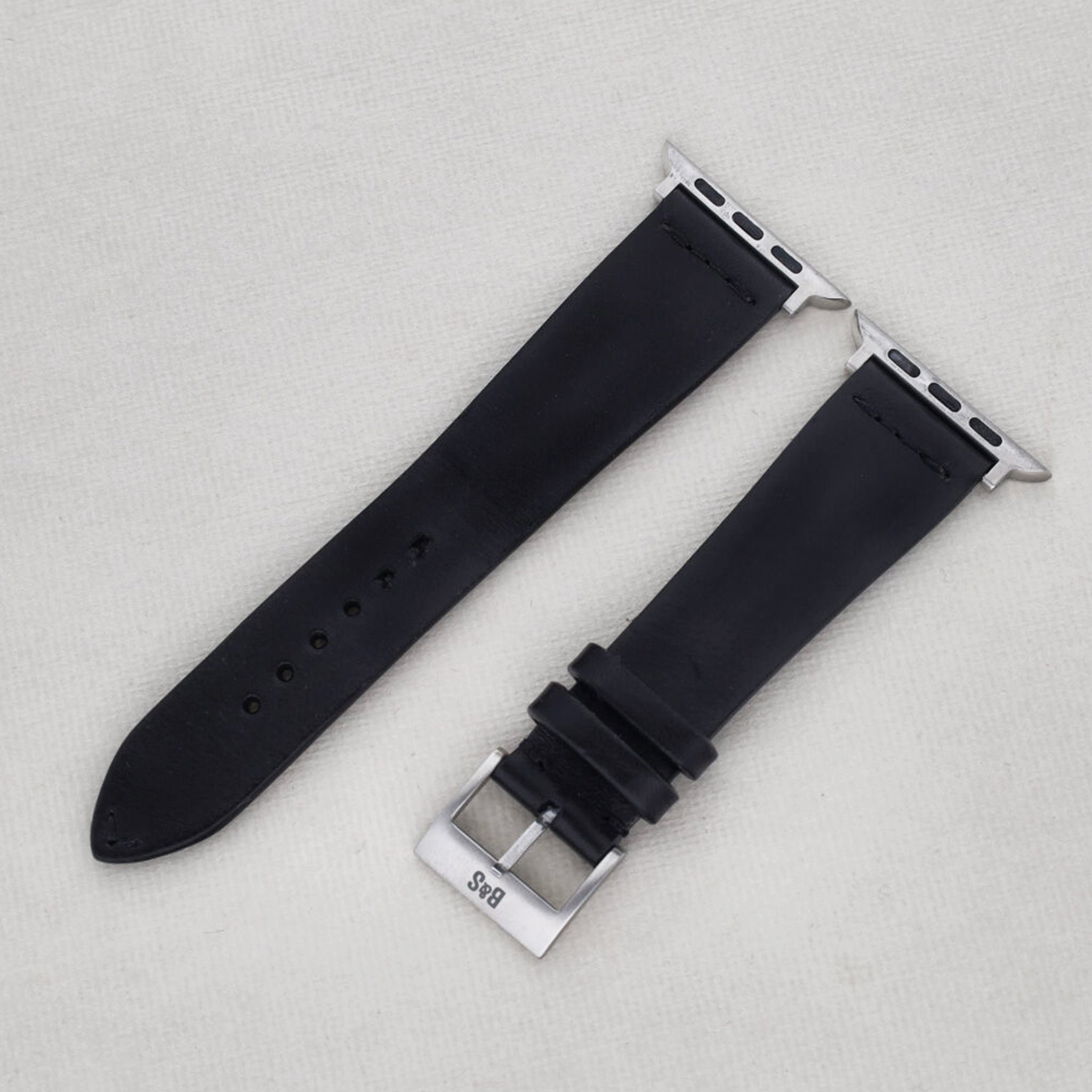 Sample Sale - Black Straight Stitch Leather Watch Strap - 22mm