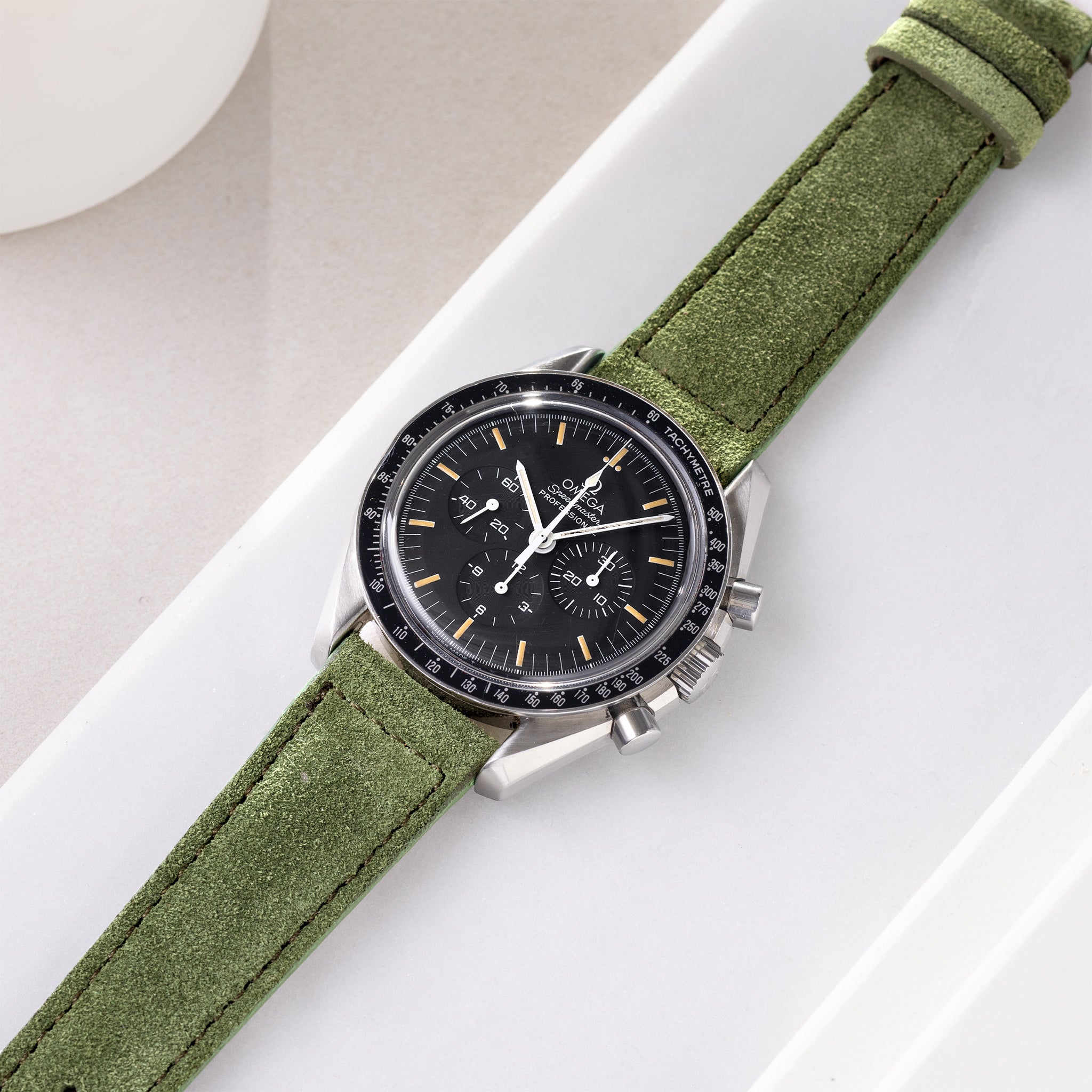 Strap for Omega Speedmaster Professional - Olive Drab Green Suede Leather