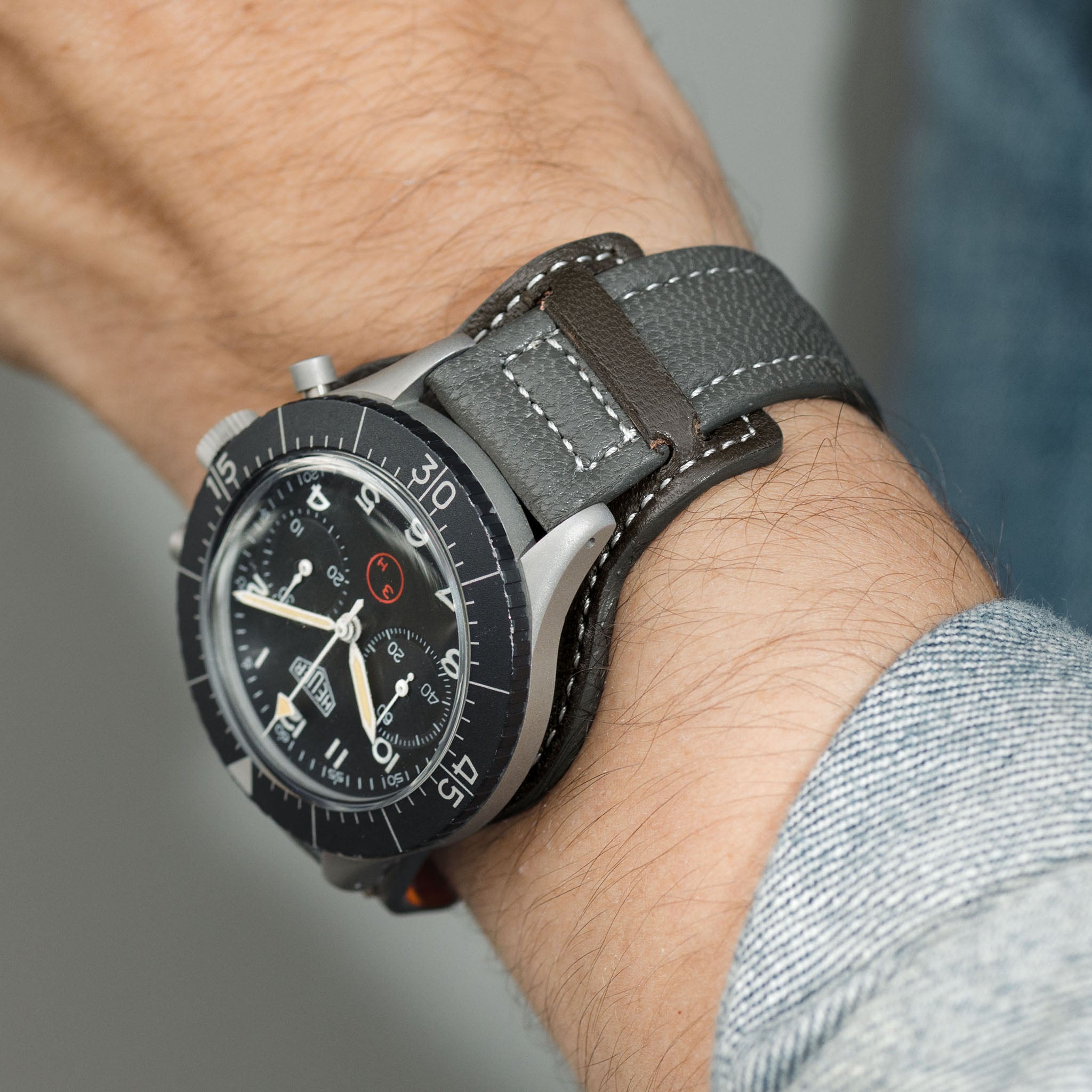 The Falco Bund Strap - Pilot Boxed - Padded Grey Goat Skin