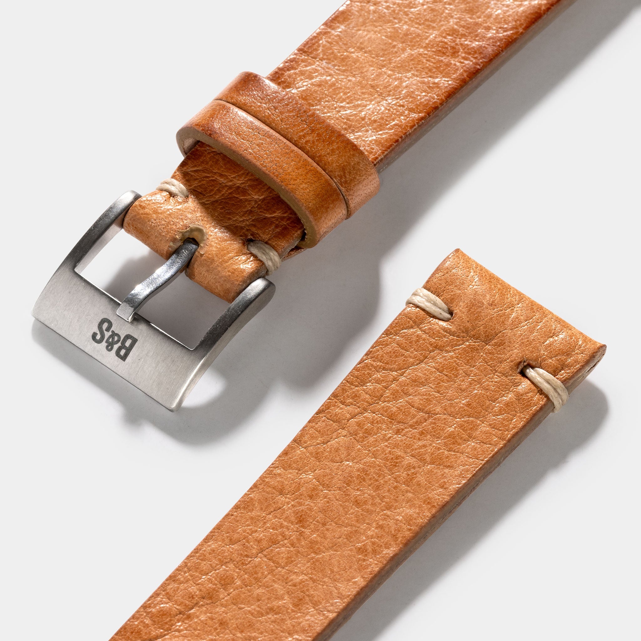 Natural  Grain Caramel Brown Leather Watch Strap