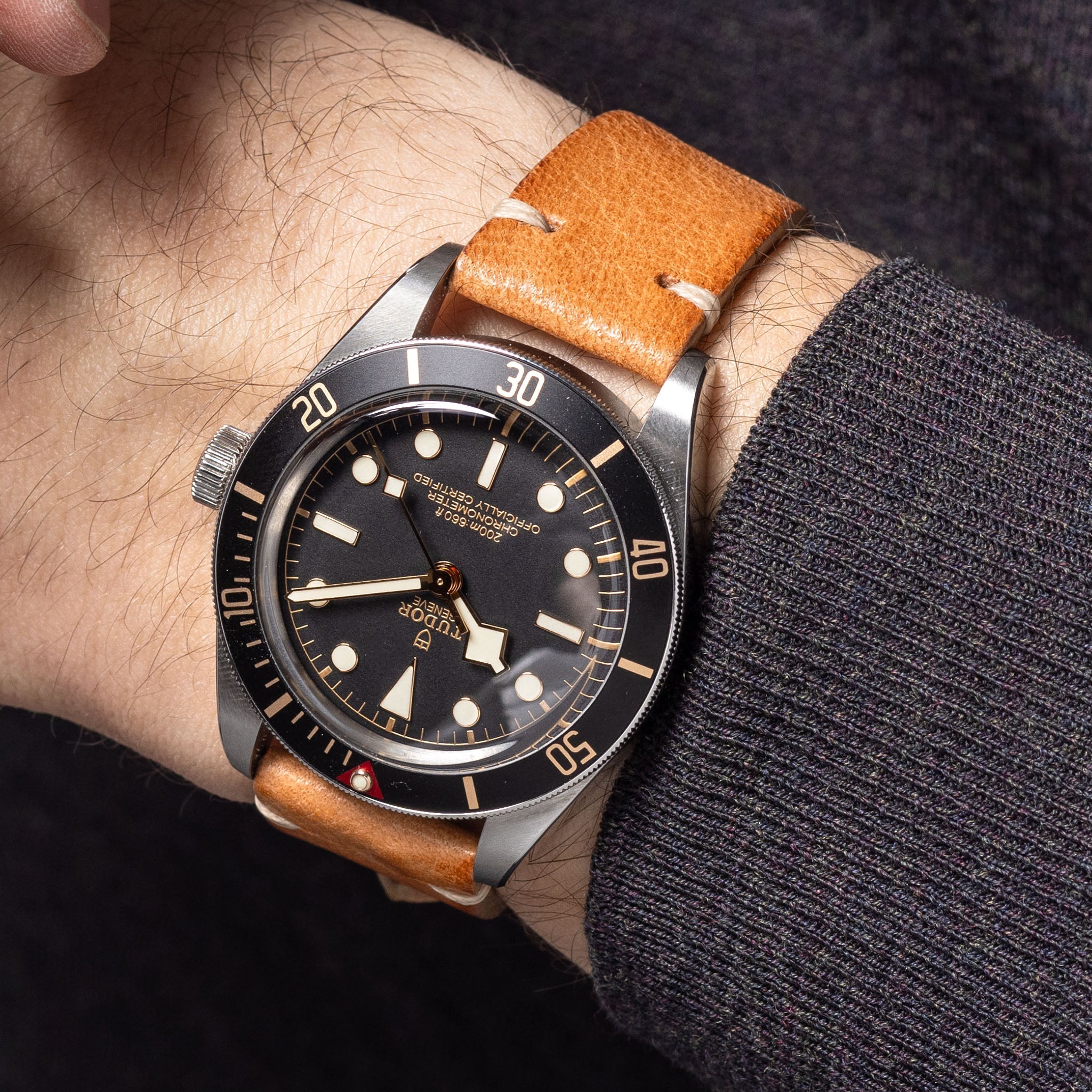 Natural  Grain Caramel Brown Leather Watch Strap Tudor Black Bay 58
